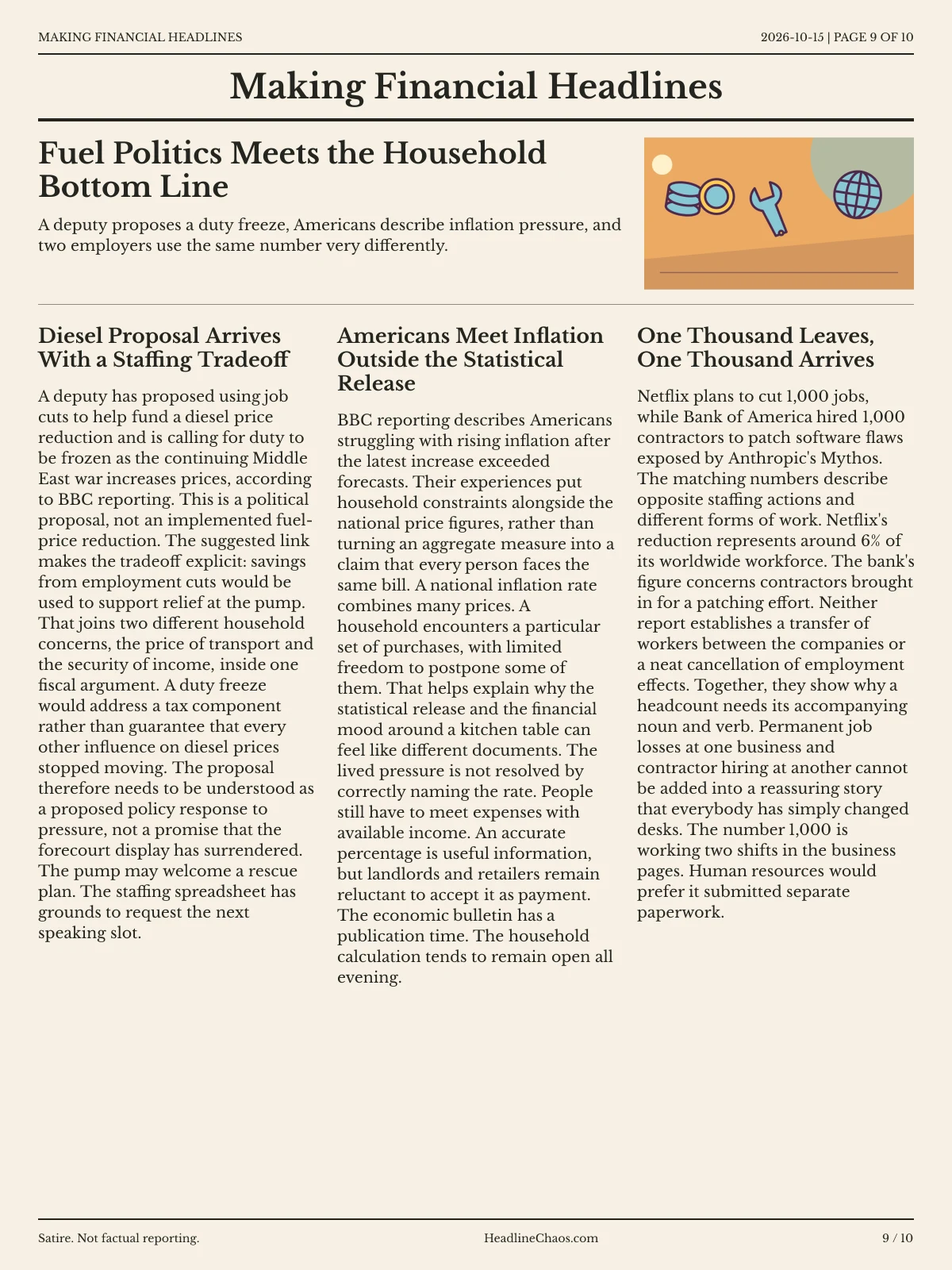 Making Financial Headlines newspaper, page 9: Fuel Politics Meets the Household Bottom Line