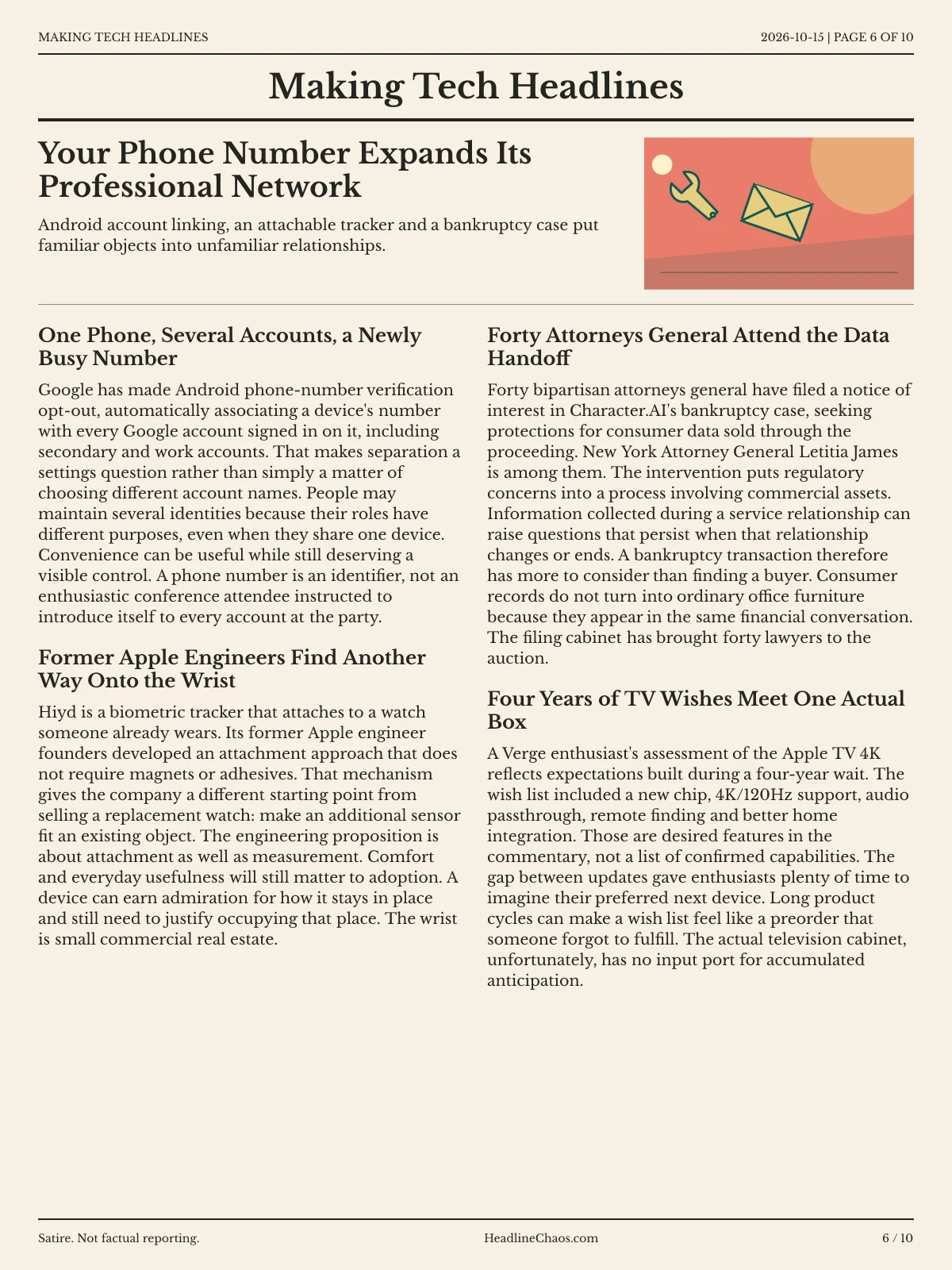 Making Tech Headlines newspaper, page 6: Your Phone Number Expands Its Professional Network