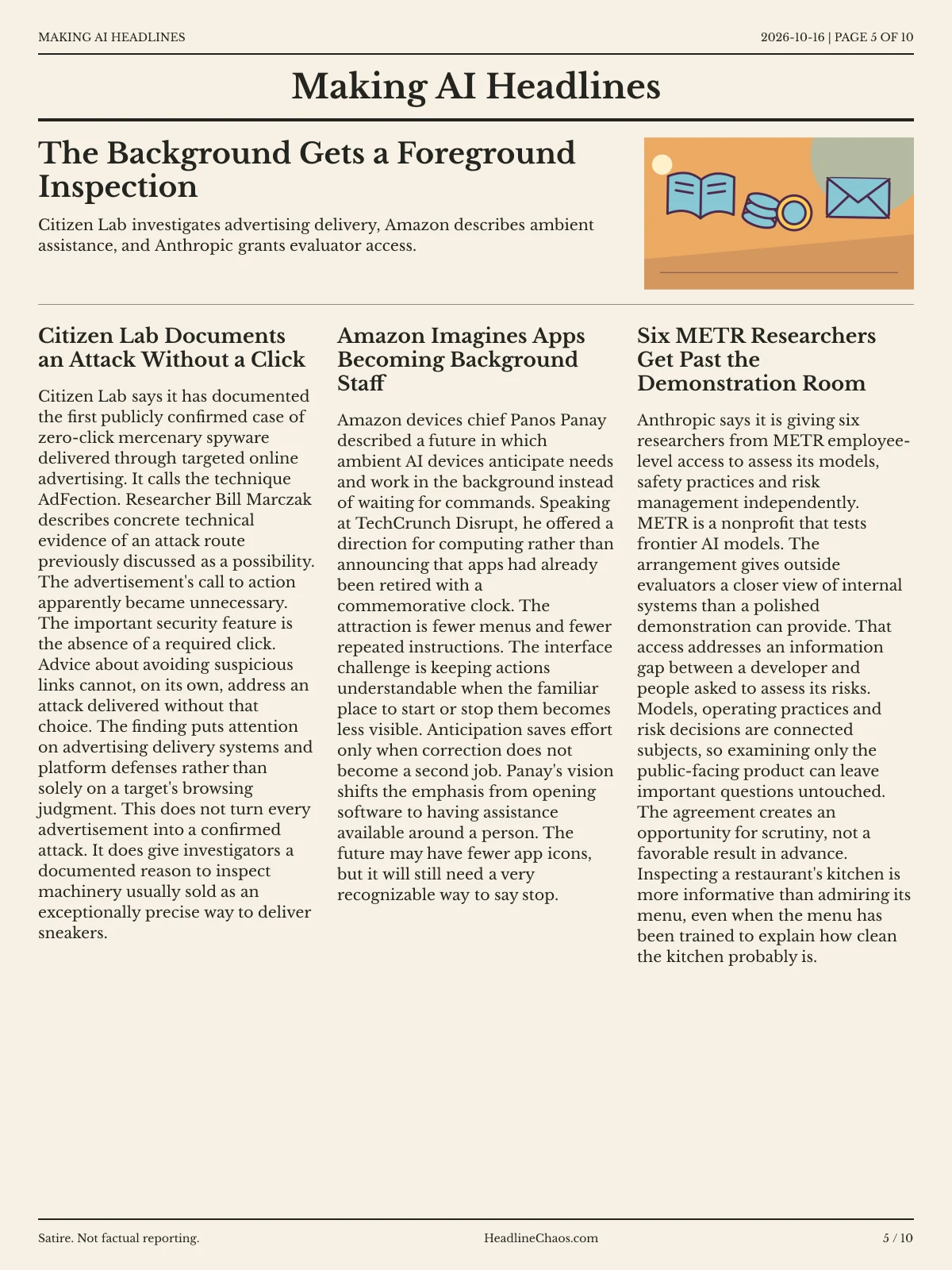 Making AI Headlines newspaper, page 5: The Background Gets a Foreground Inspection