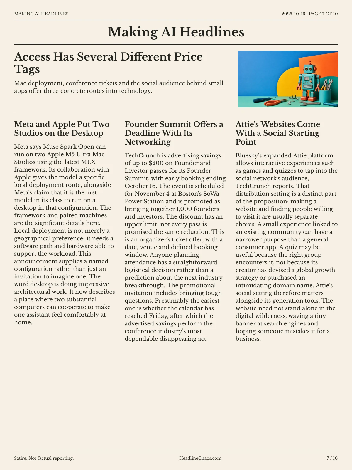Making AI Headlines newspaper, page 7: Access Has Several Different Price Tags