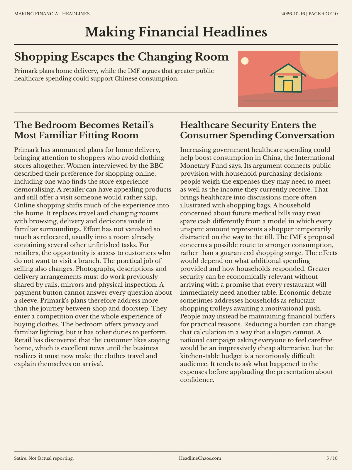 Making Financial Headlines newspaper, page 5: Shopping Escapes the Changing Room