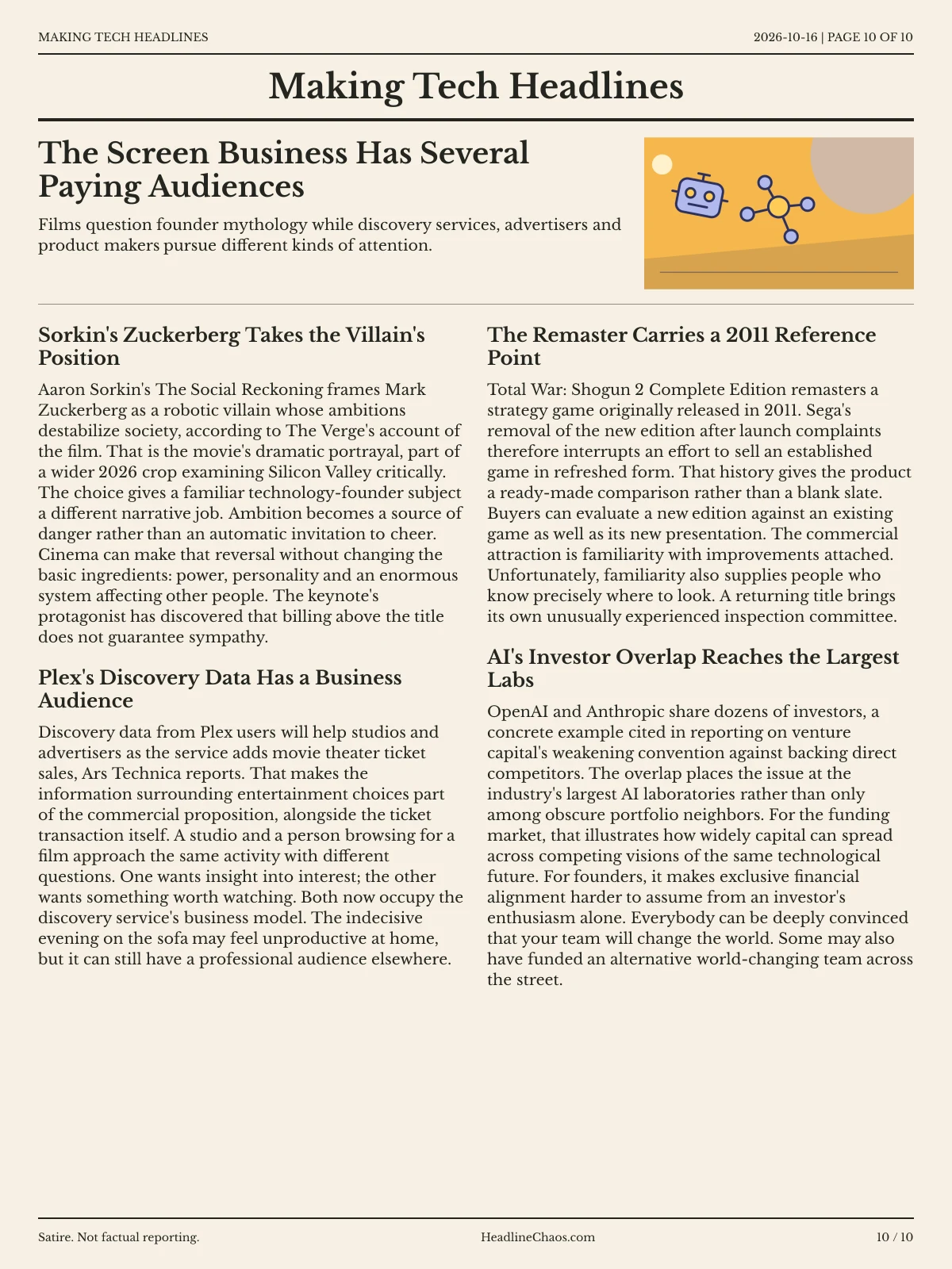 Making Tech Headlines newspaper, page 10: The Screen Business Has Several Paying Audiences