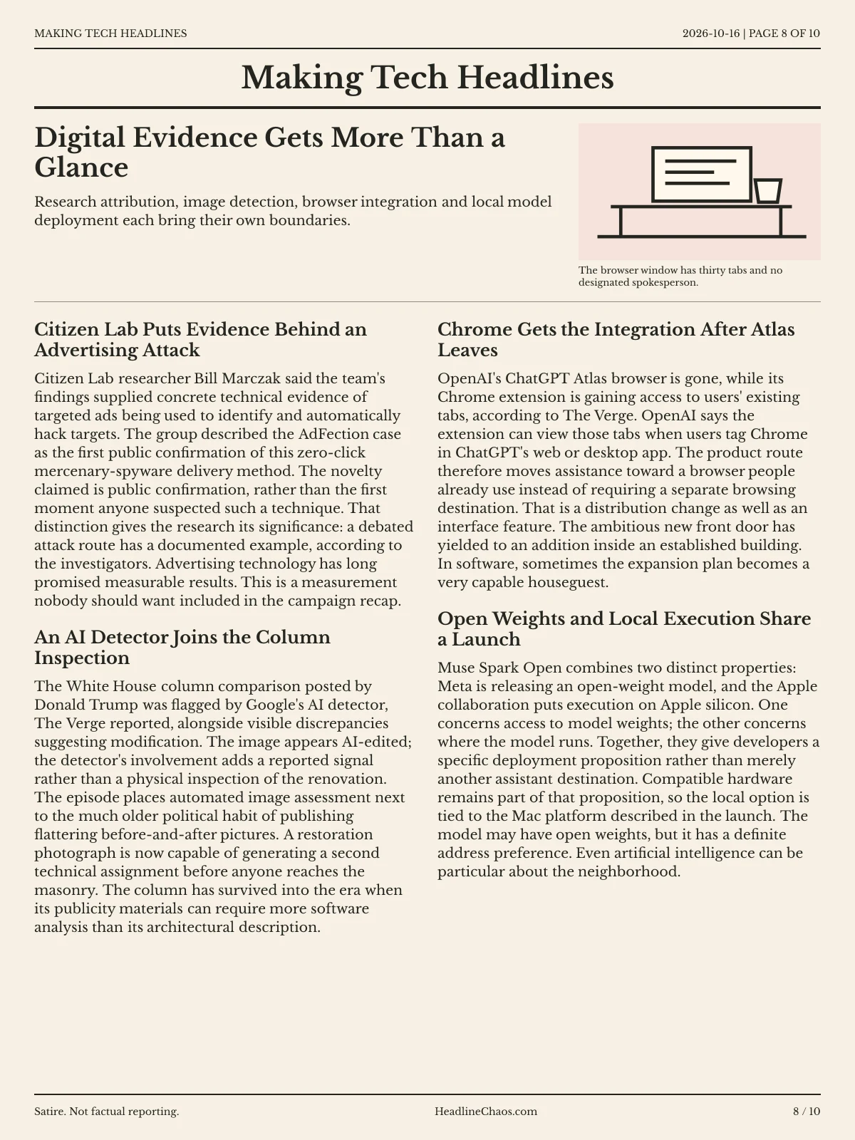 Making Tech Headlines newspaper, page 8: Digital Evidence Gets More Than a Glance