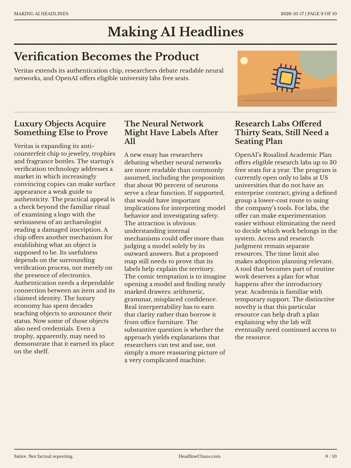 Making AI Headlines newspaper, page 9: Verification Becomes the Product