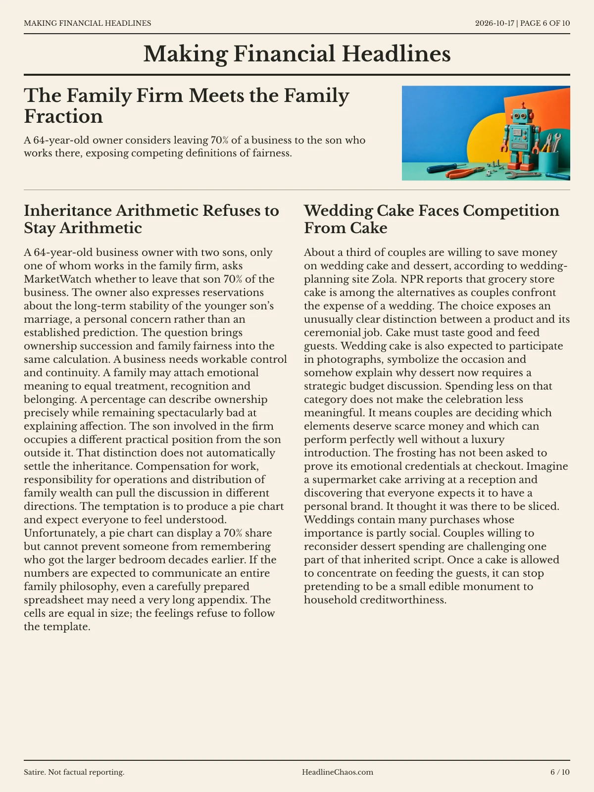 Making Financial Headlines newspaper, page 6: The Family Firm Meets the Family Fraction