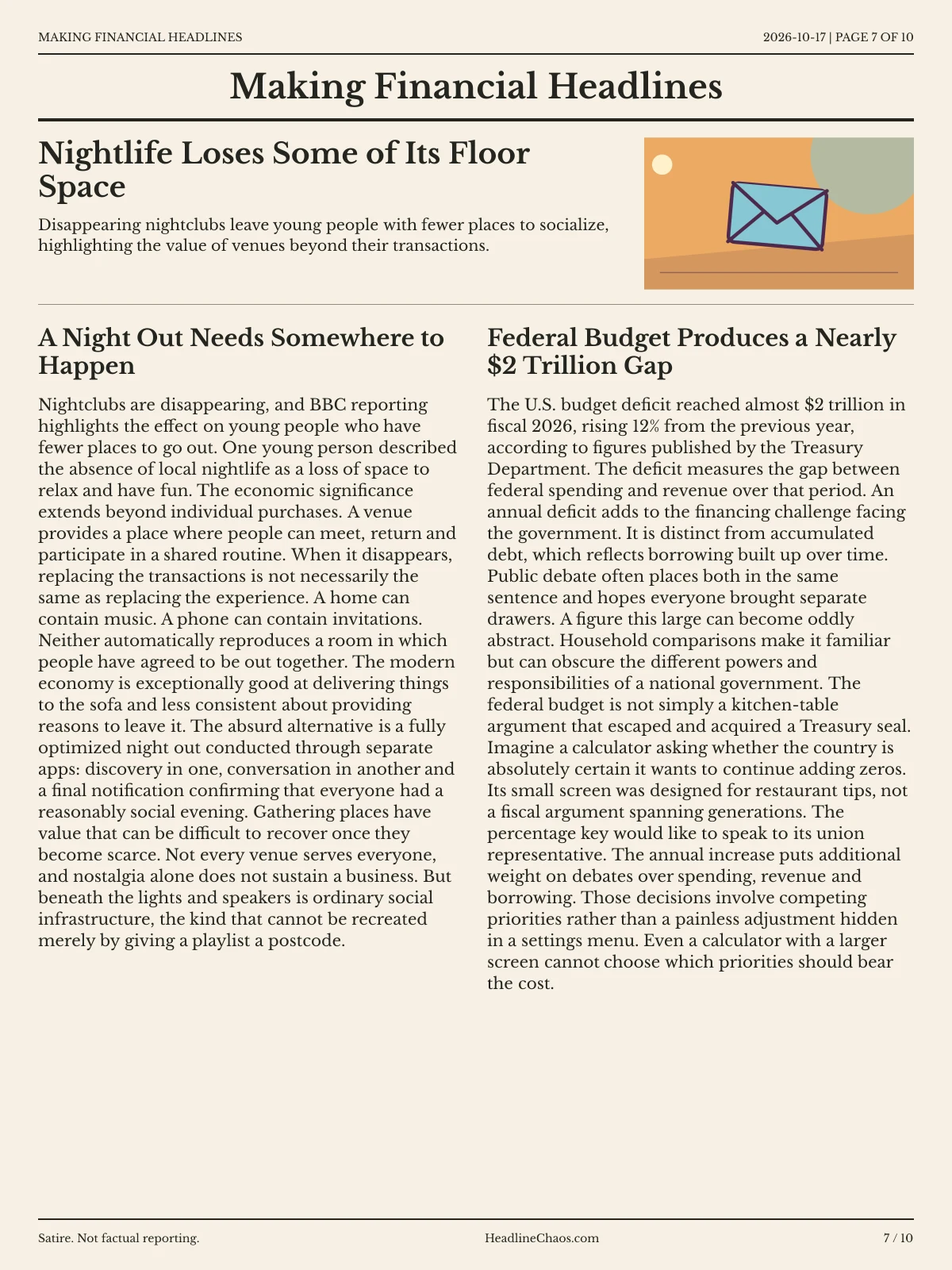 Making Financial Headlines newspaper, page 7: Nightlife Loses Some of Its Floor Space