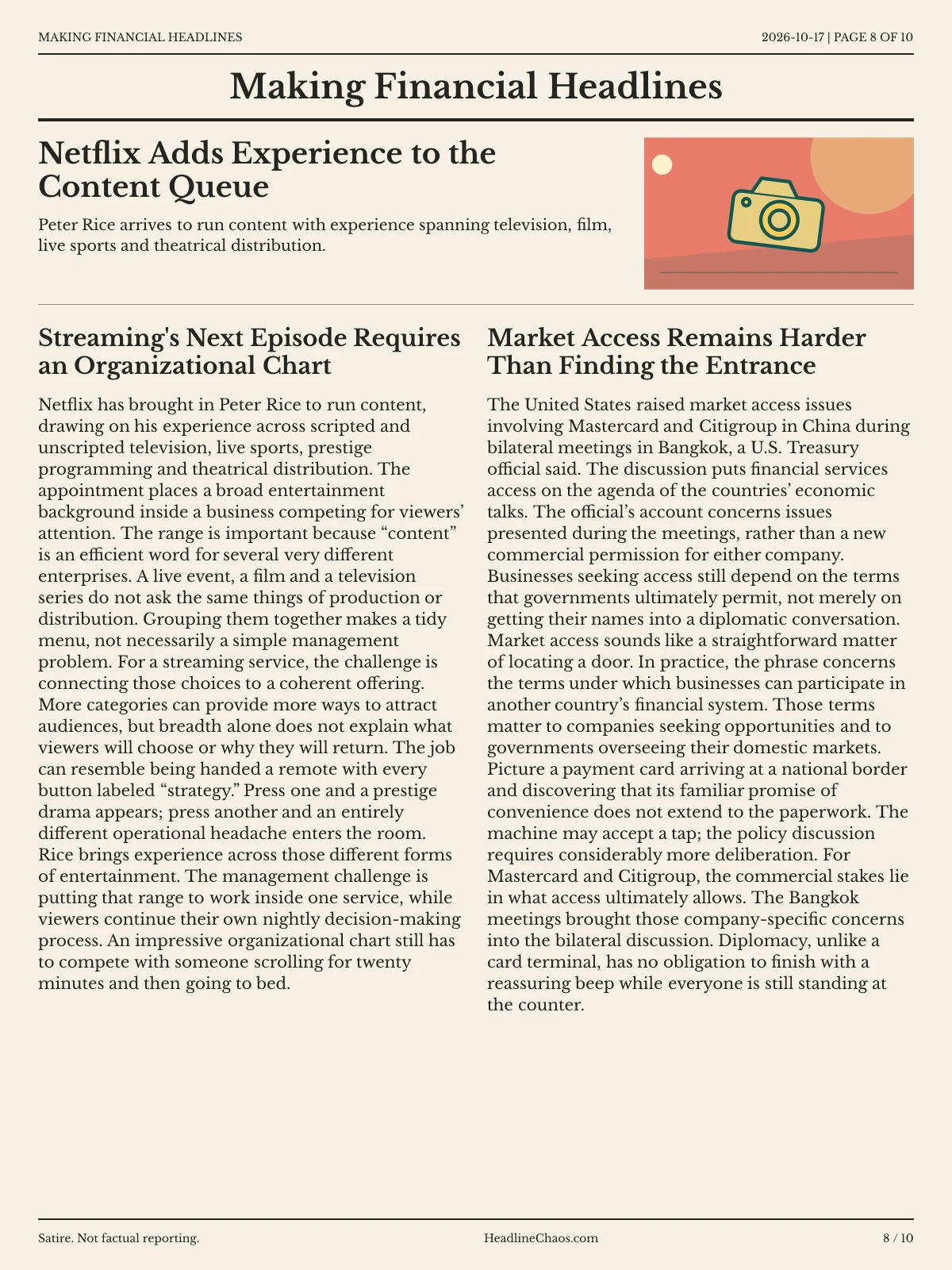 Making Financial Headlines newspaper, page 8: Netflix Adds Experience to the Content Queue