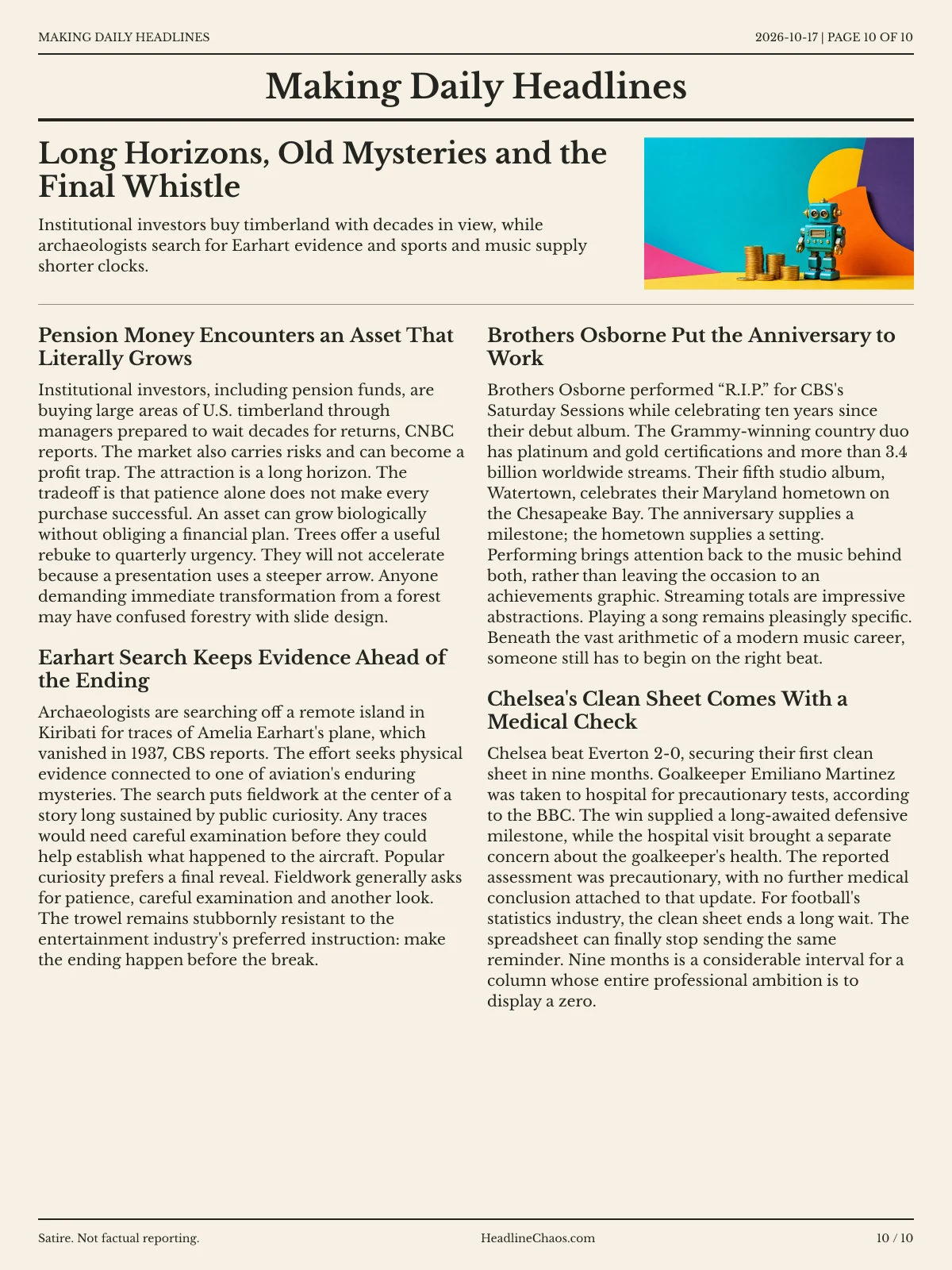 Making Daily Headlines newspaper, page 10: Long Horizons, Old Mysteries and the Final Whistle