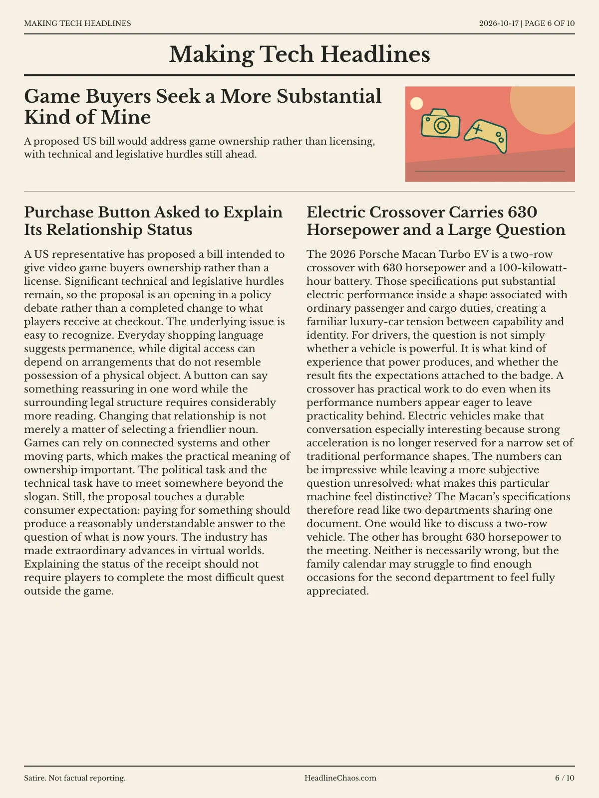 Making Tech Headlines newspaper, page 6: Game Buyers Seek a More Substantial Kind of Mine