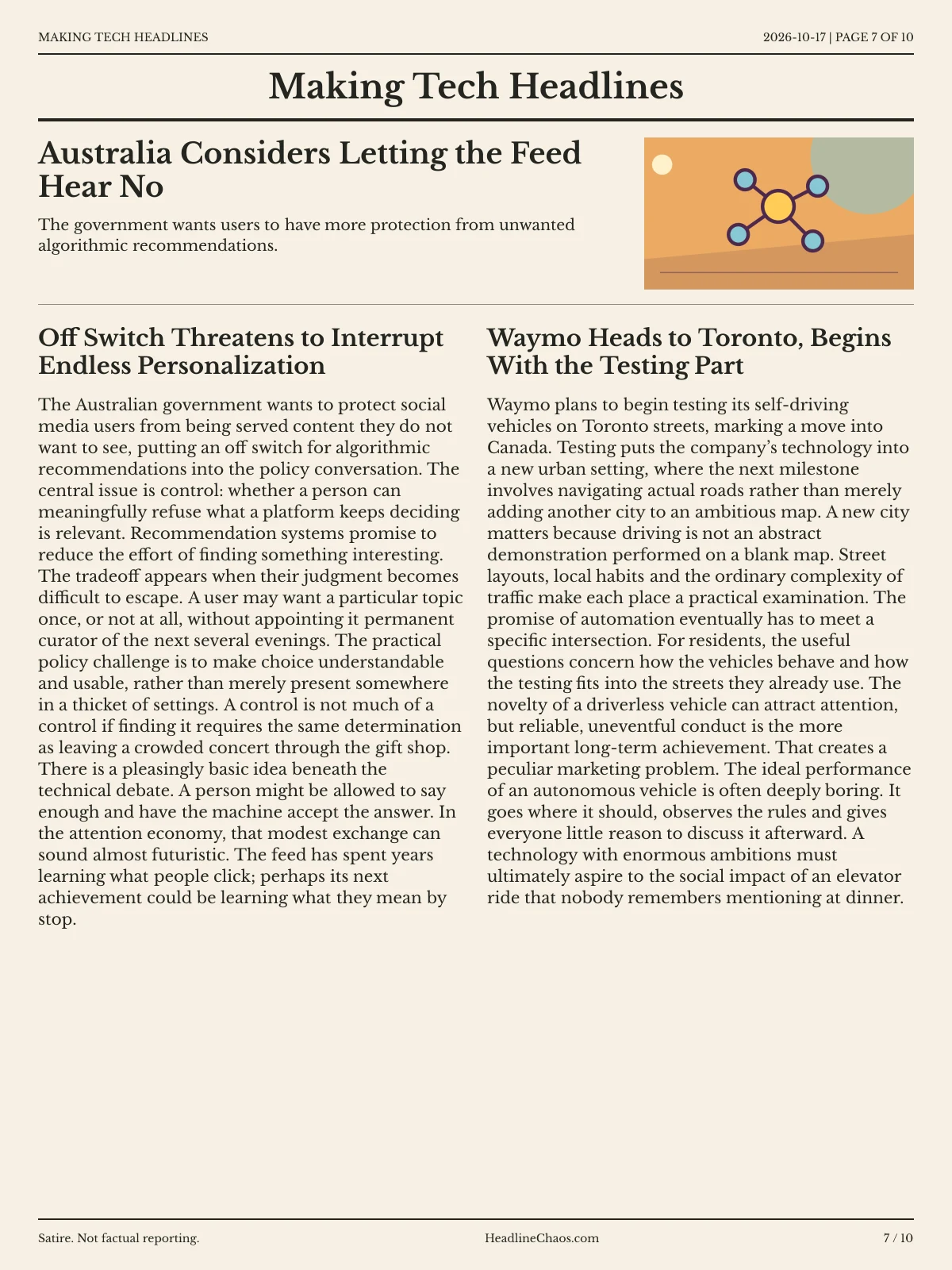 Making Tech Headlines newspaper, page 7: Australia Considers Letting the Feed Hear No