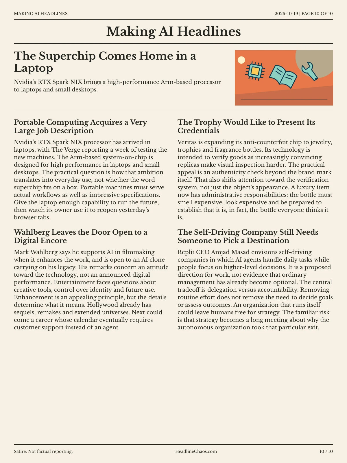 Making AI Headlines newspaper, page 10: The Superchip Comes Home in a Laptop
