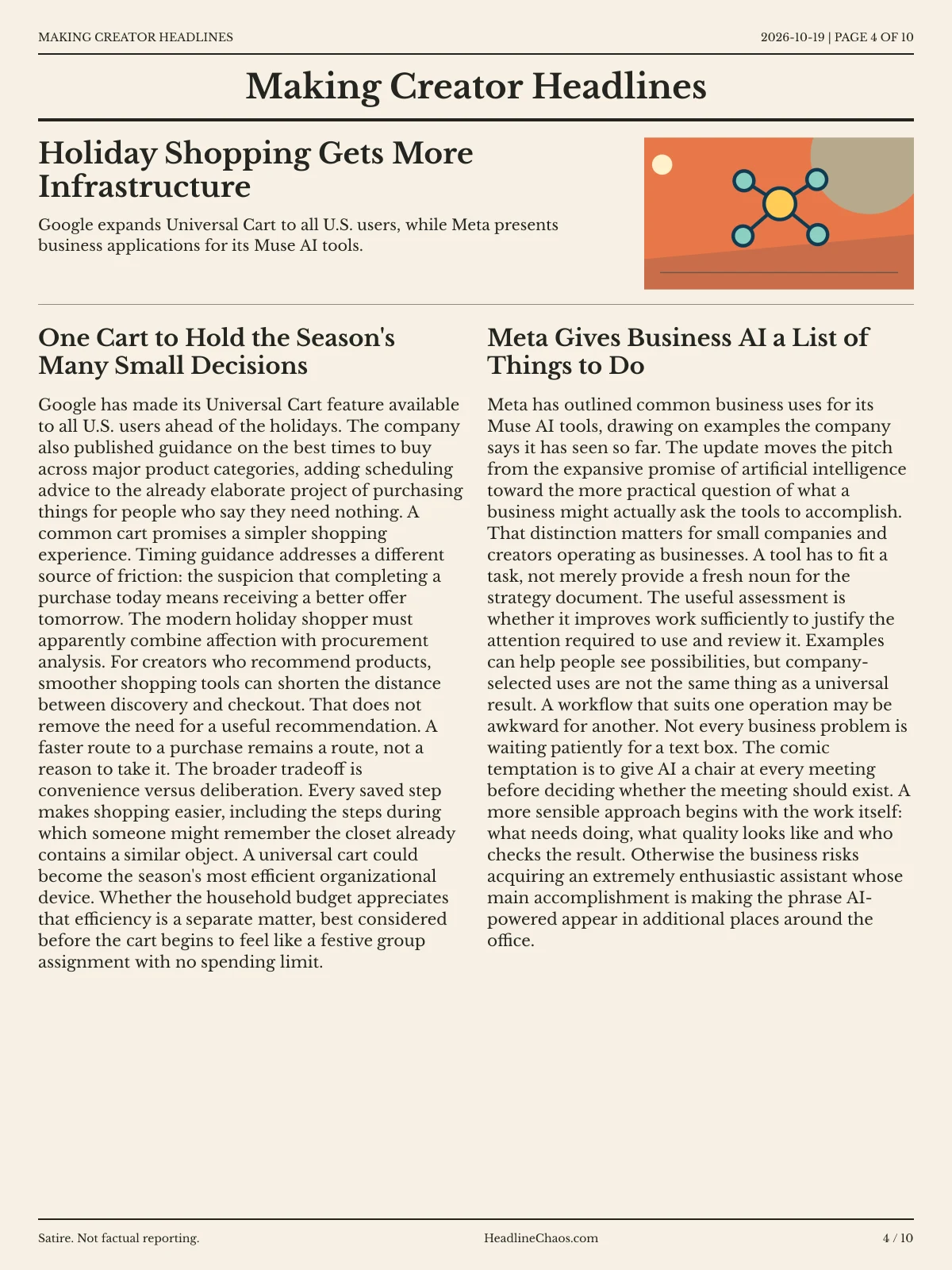 Making Creator Headlines newspaper, page 4: Holiday Shopping Gets More Infrastructure