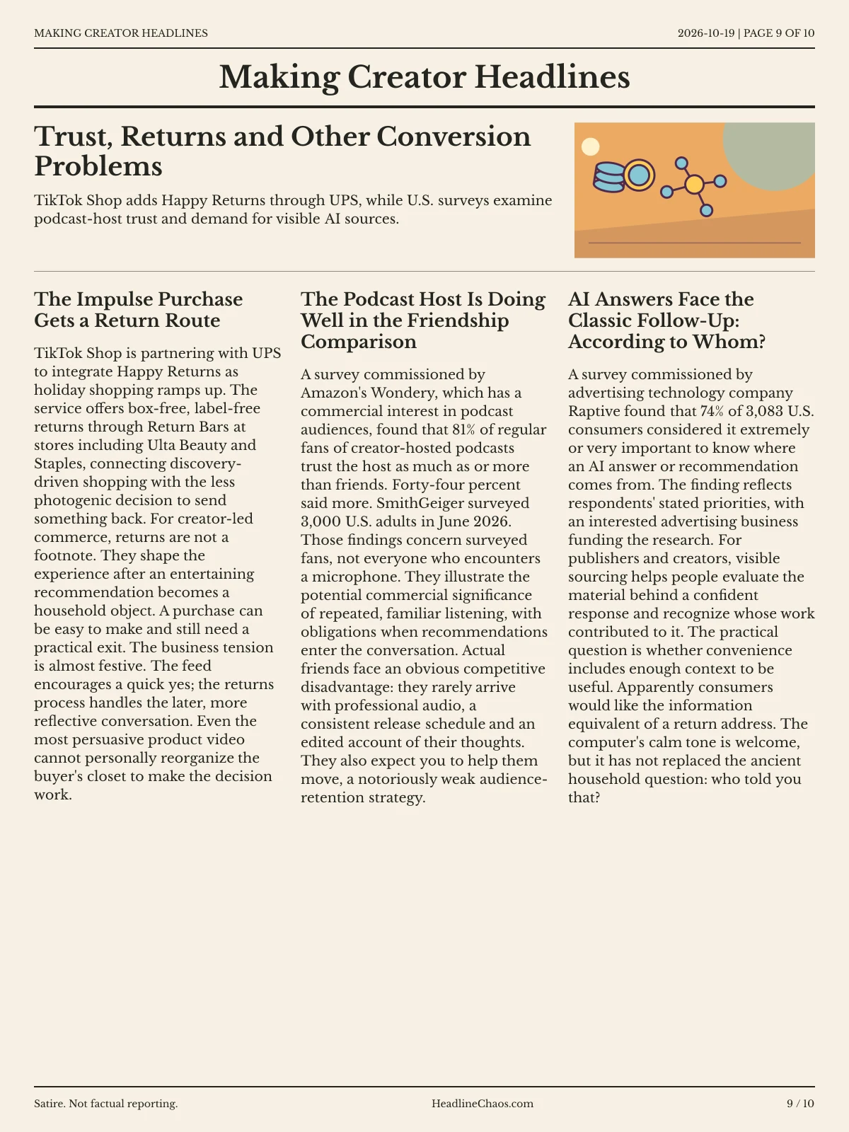 Making Creator Headlines newspaper, page 9: Trust, Returns and Other Conversion Problems