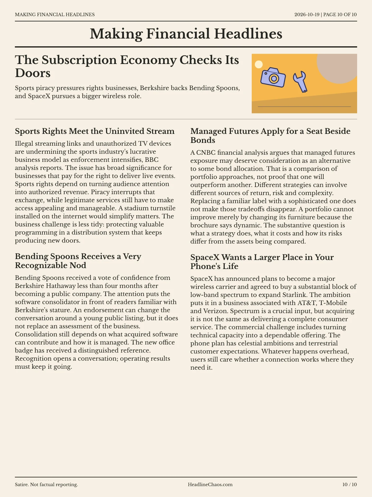 Making Financial Headlines newspaper, page 10: The Subscription Economy Checks Its Doors