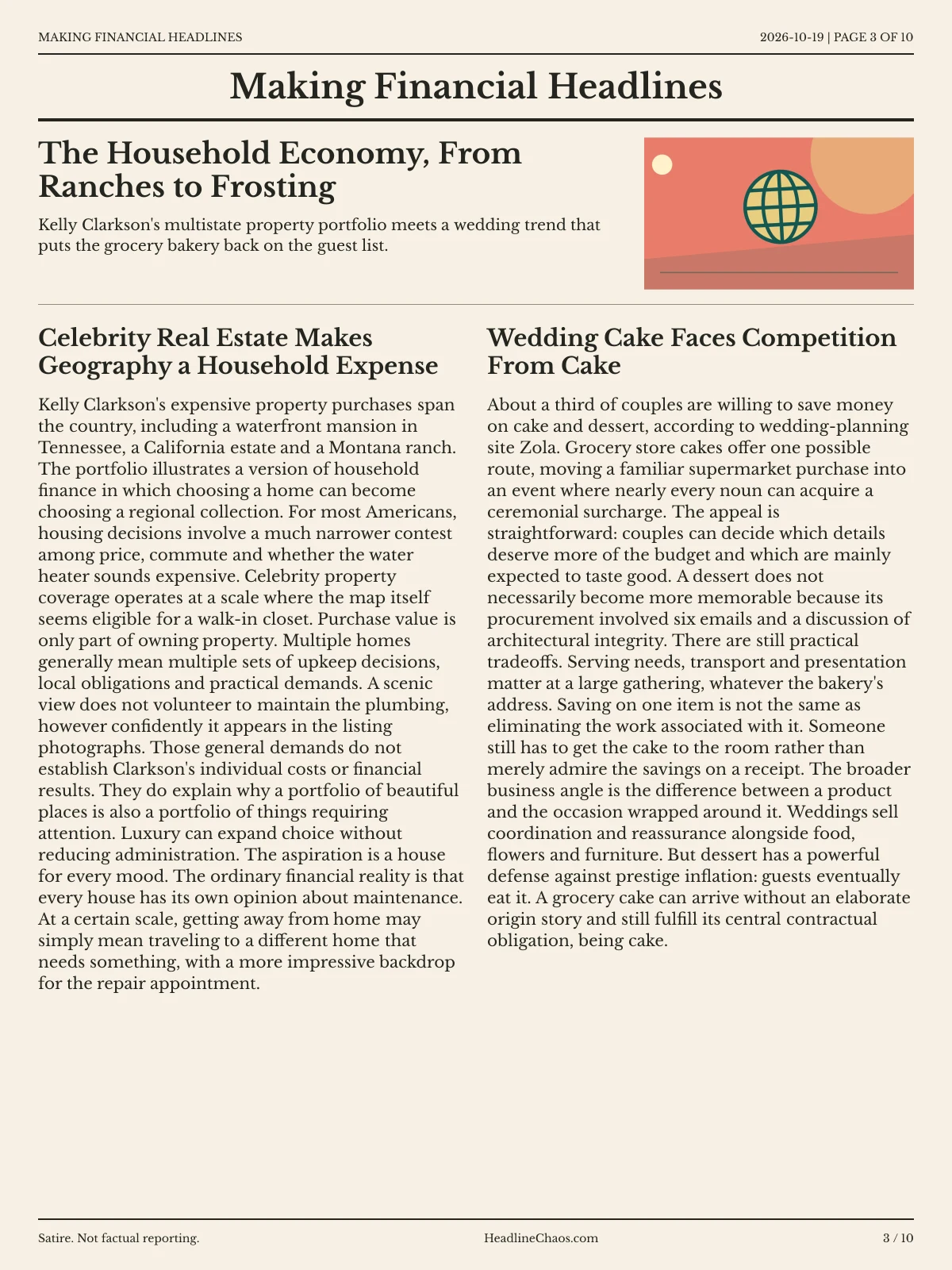 Making Financial Headlines newspaper, page 3: The Household Economy, From Ranches to Frosting