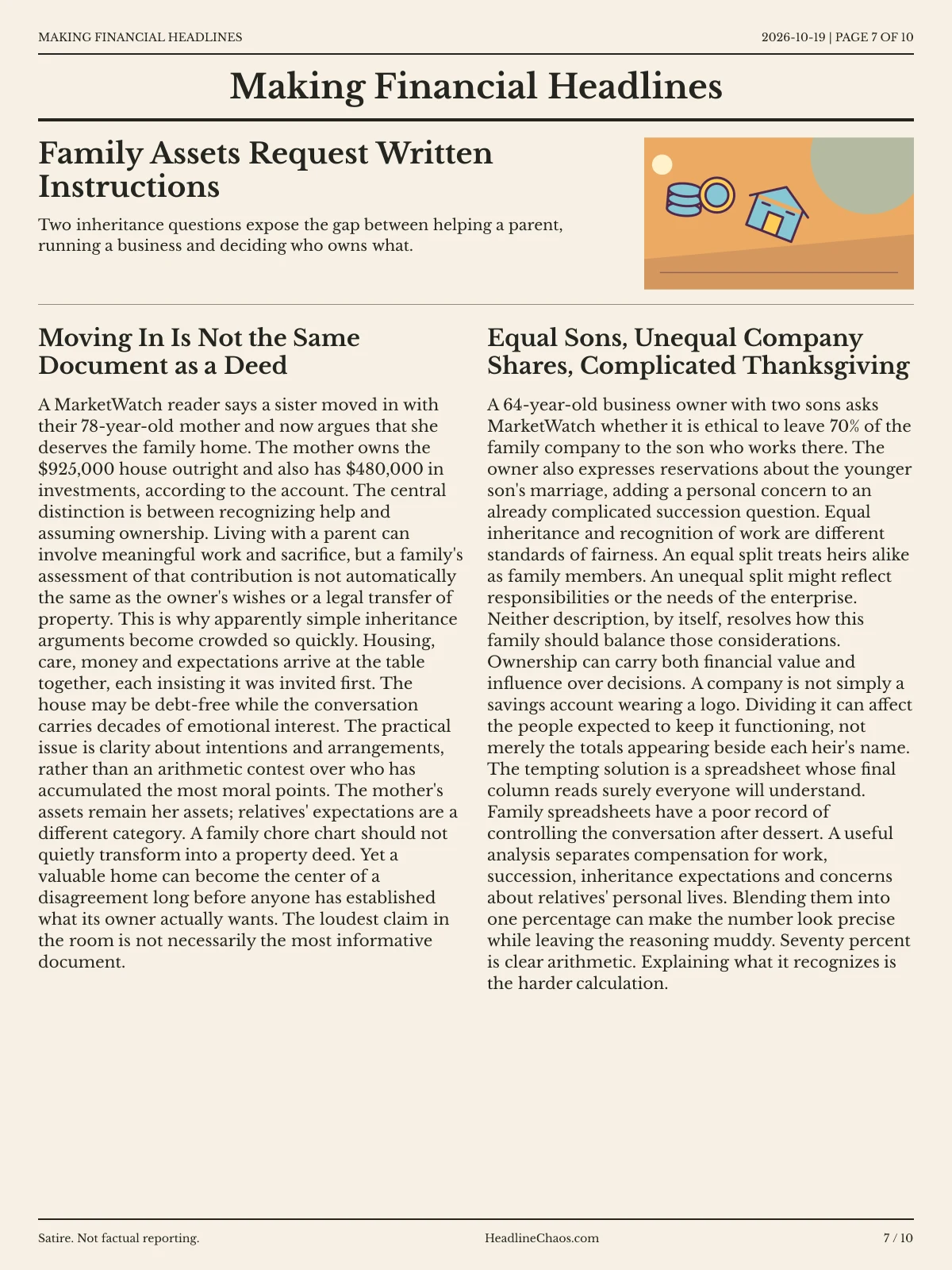 Making Financial Headlines newspaper, page 7: Family Assets Request Written Instructions