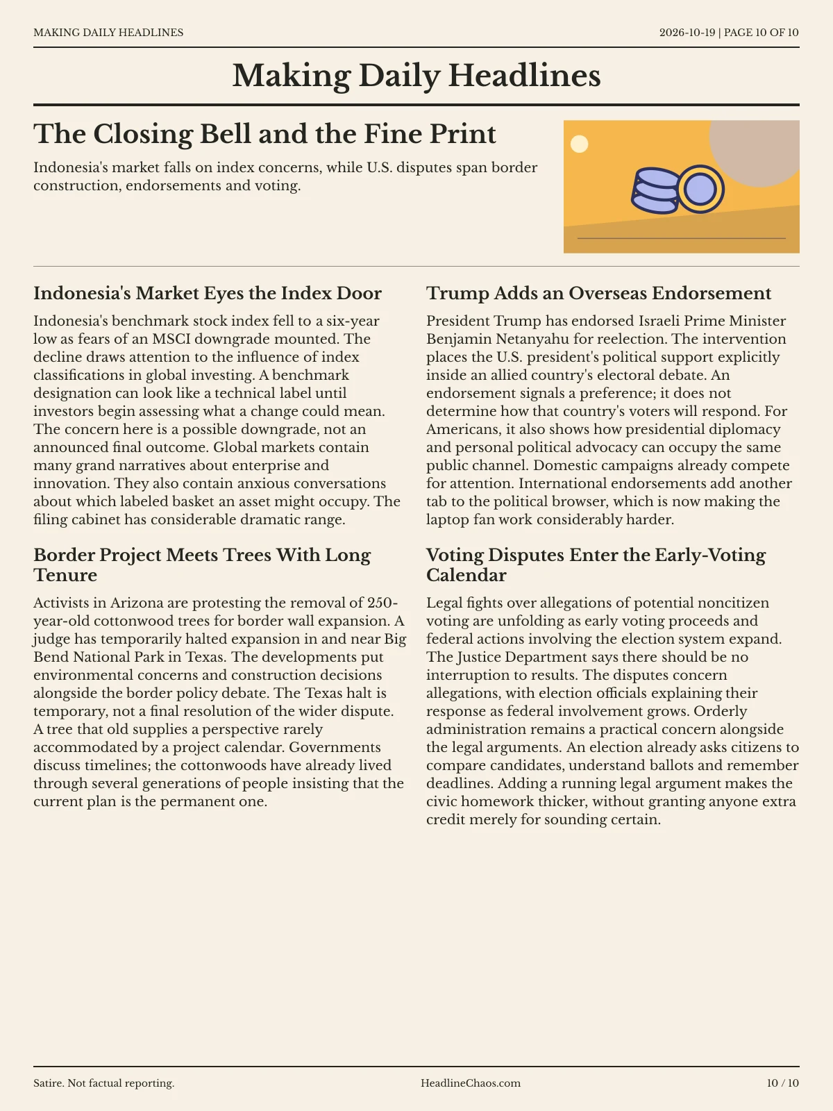 Making Daily Headlines newspaper, page 10: The Closing Bell and the Fine Print