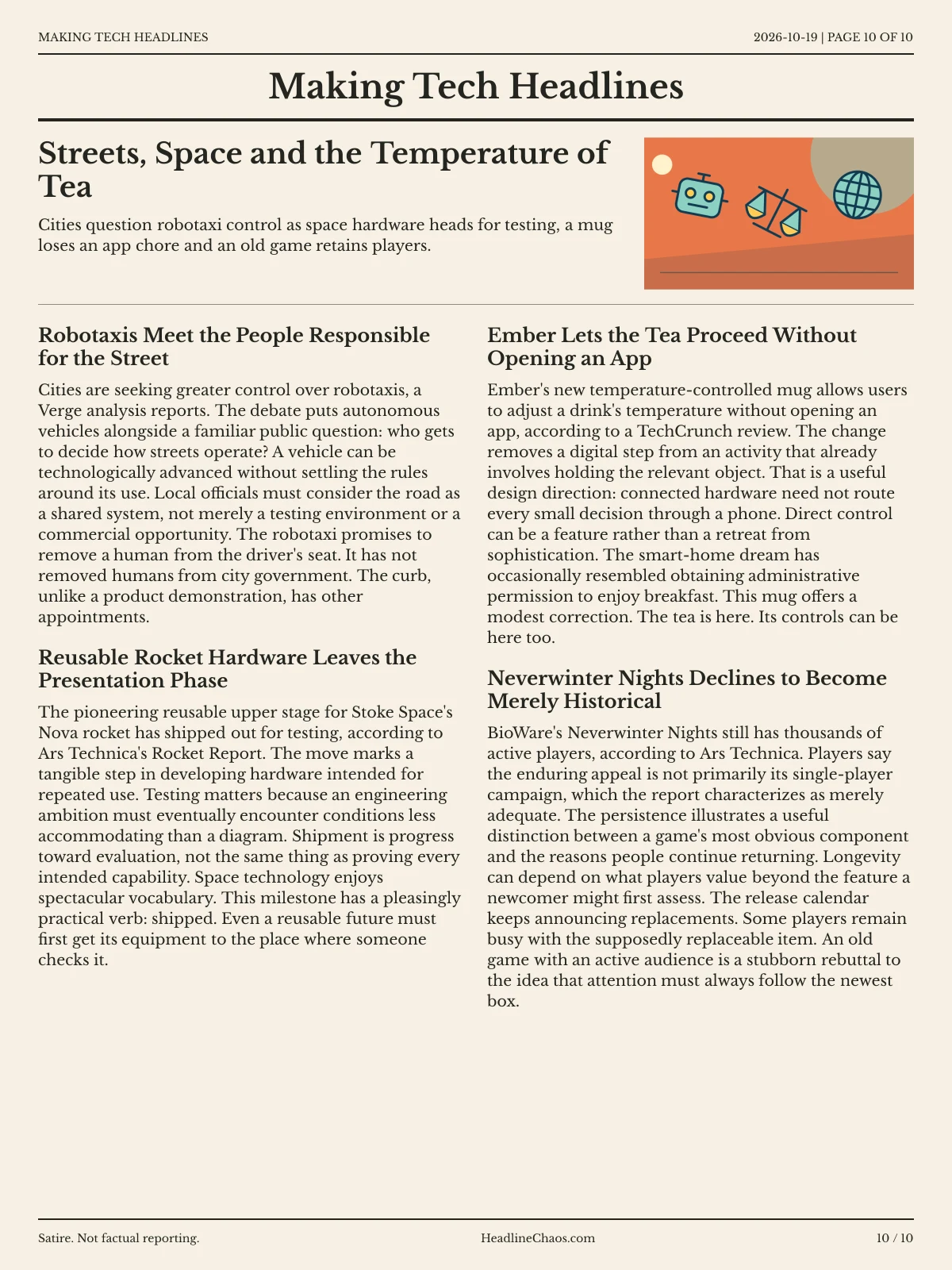 Making Tech Headlines newspaper, page 10: Streets, Space and the Temperature of Tea