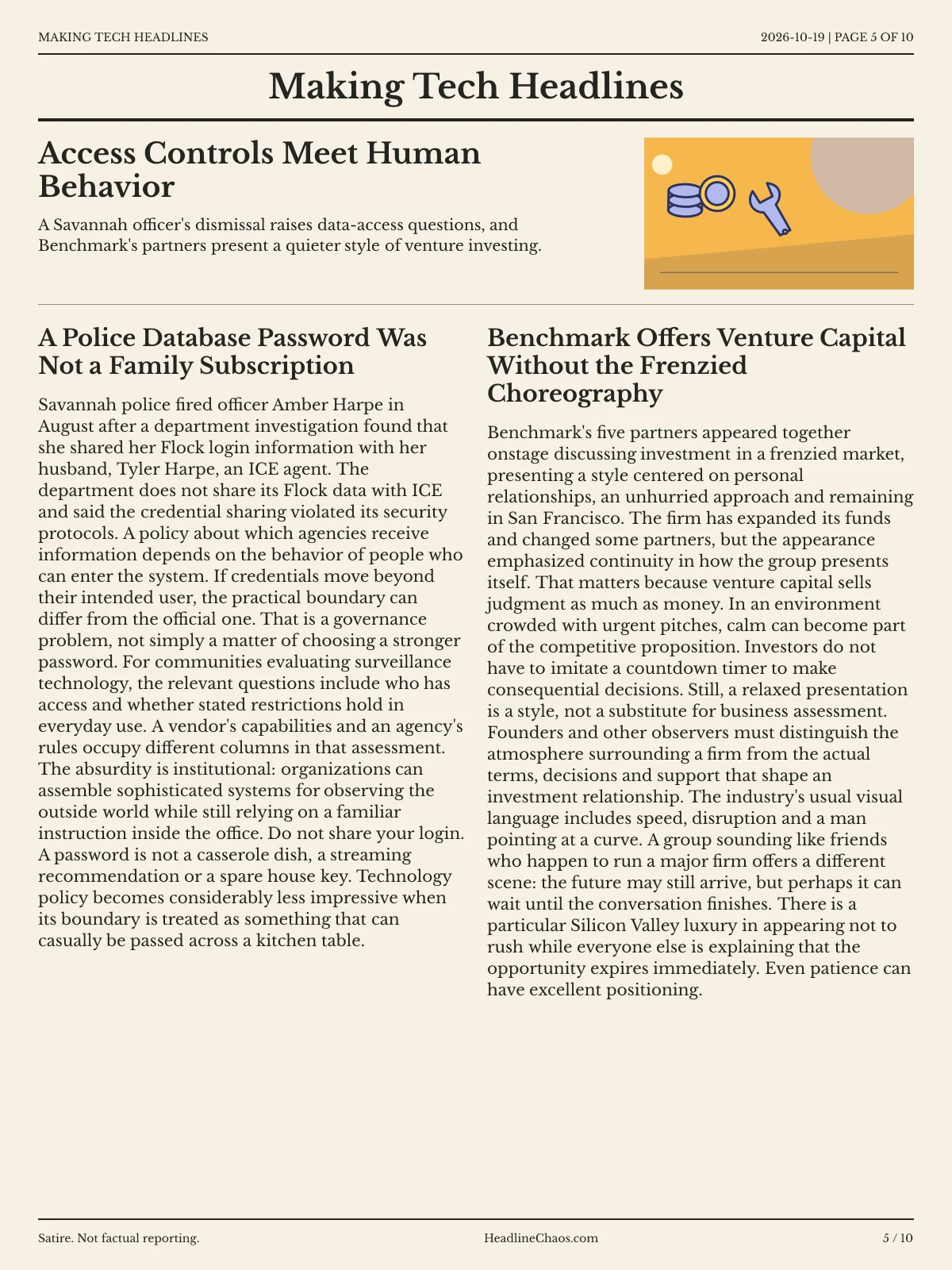 Making Tech Headlines newspaper, page 5: Access Controls Meet Human Behavior