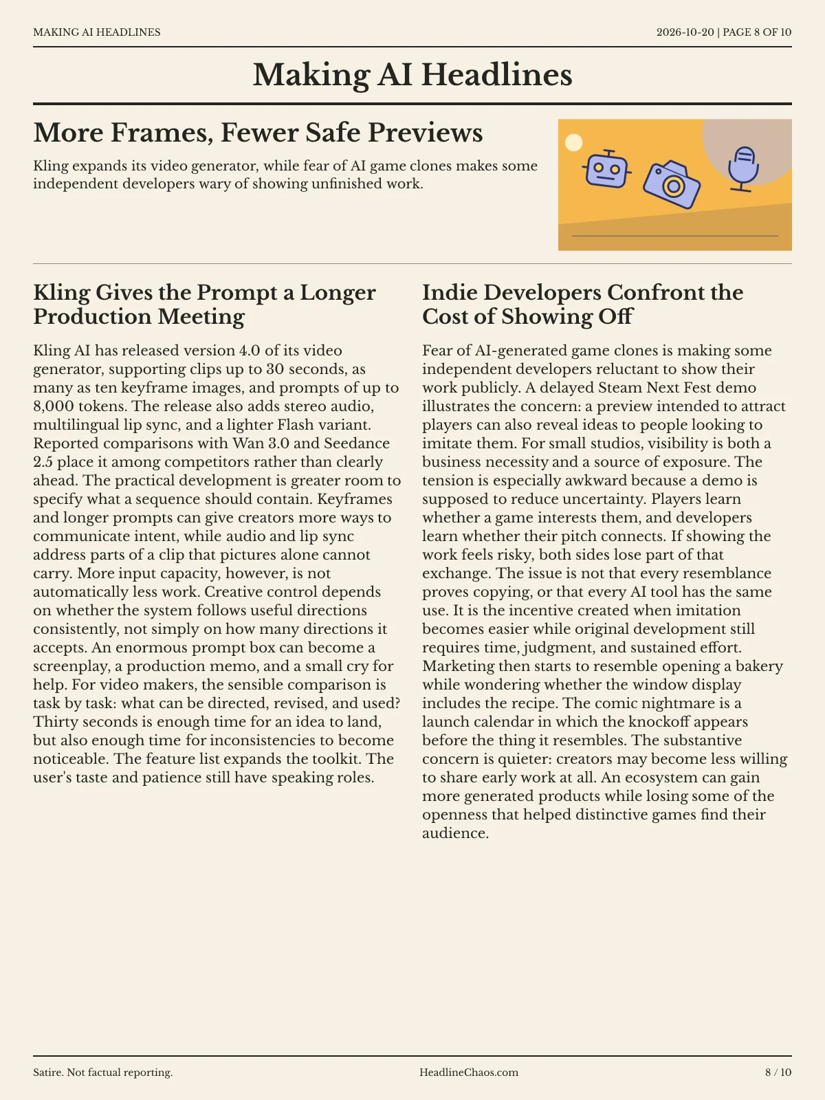Making AI Headlines newspaper, page 8: More Frames, Fewer Safe Previews