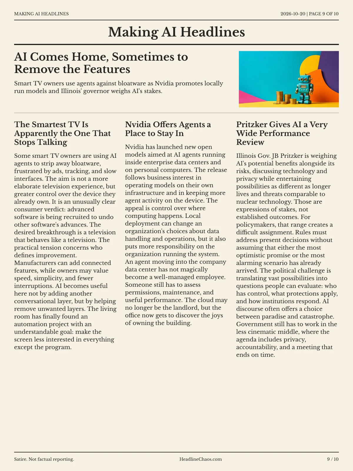 Making AI Headlines newspaper, page 9: AI Comes Home, Sometimes to Remove the Features