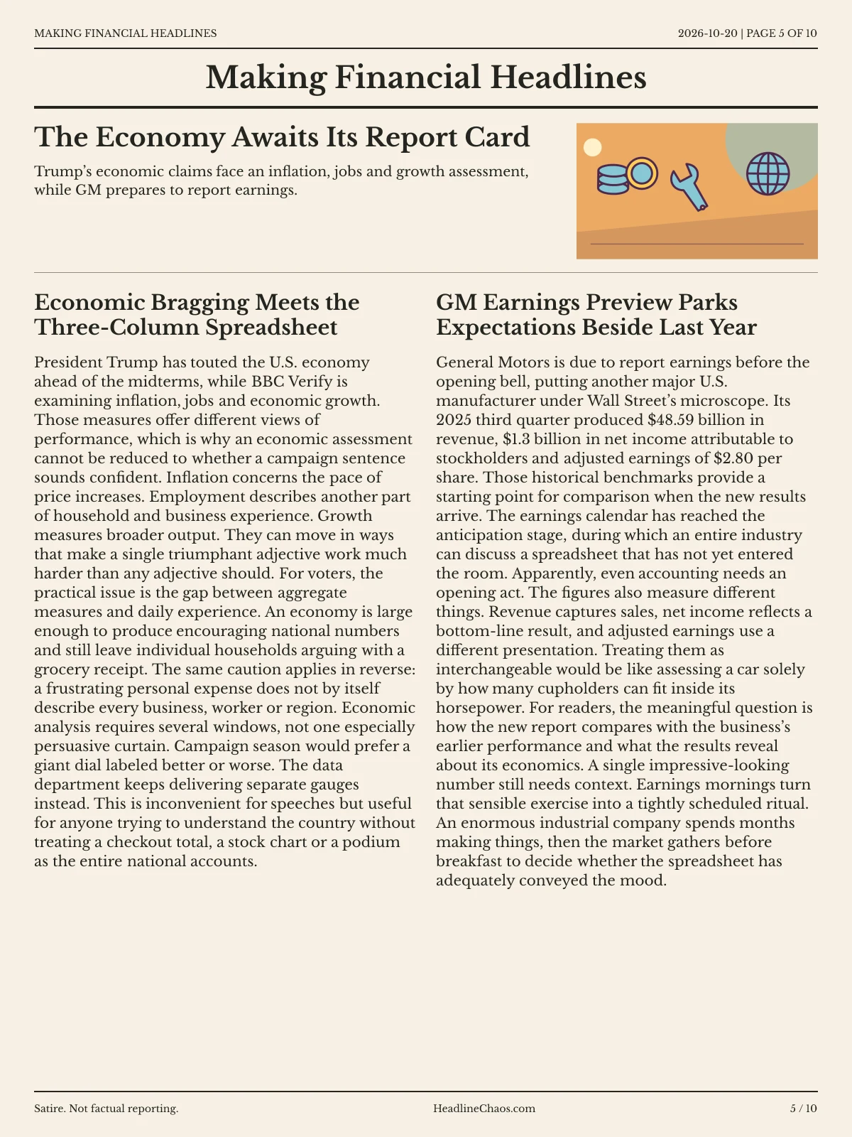 Making Financial Headlines newspaper, page 5: The Economy Awaits Its Report Card