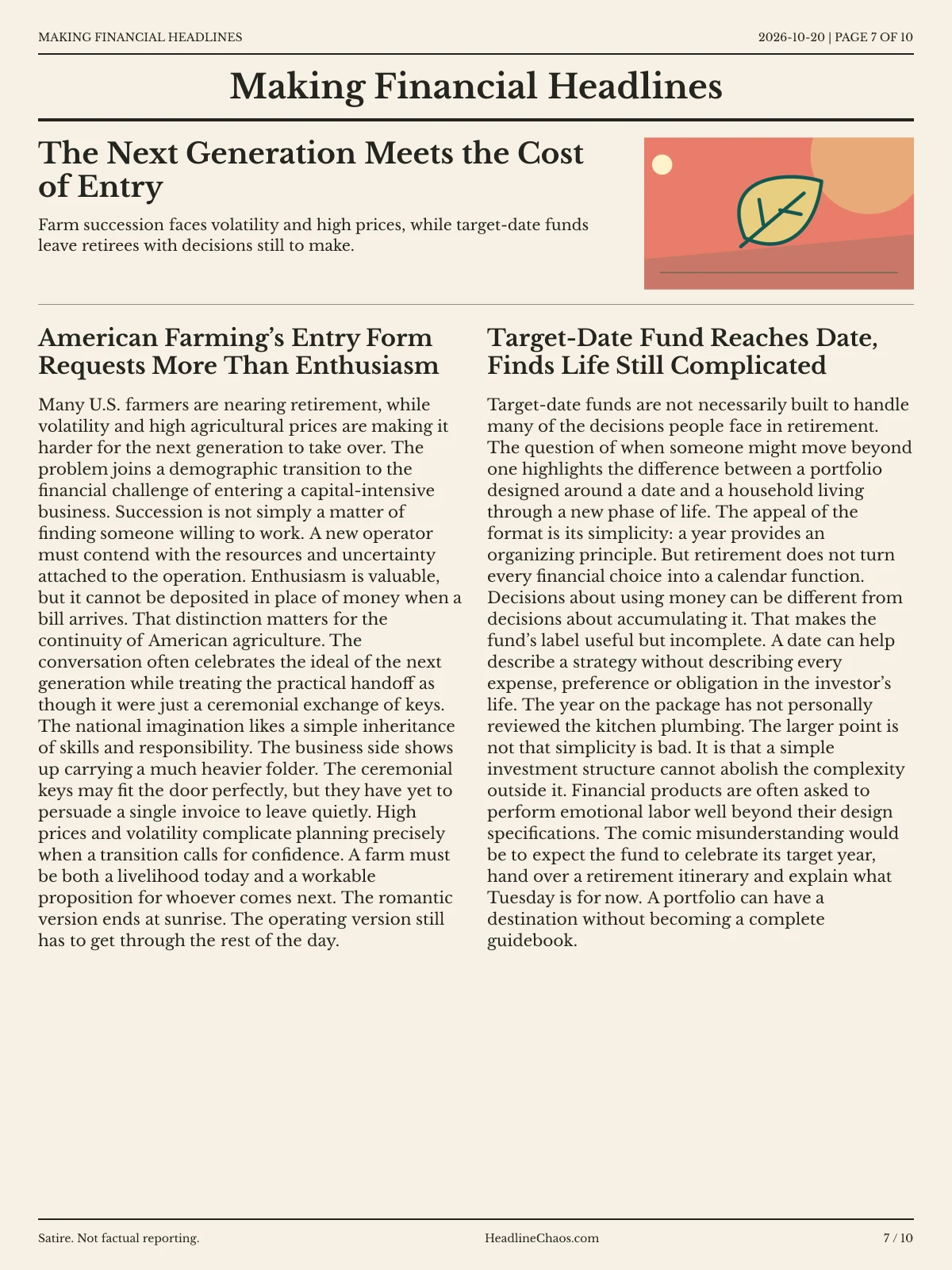 Making Financial Headlines newspaper, page 7: The Next Generation Meets the Cost of Entry