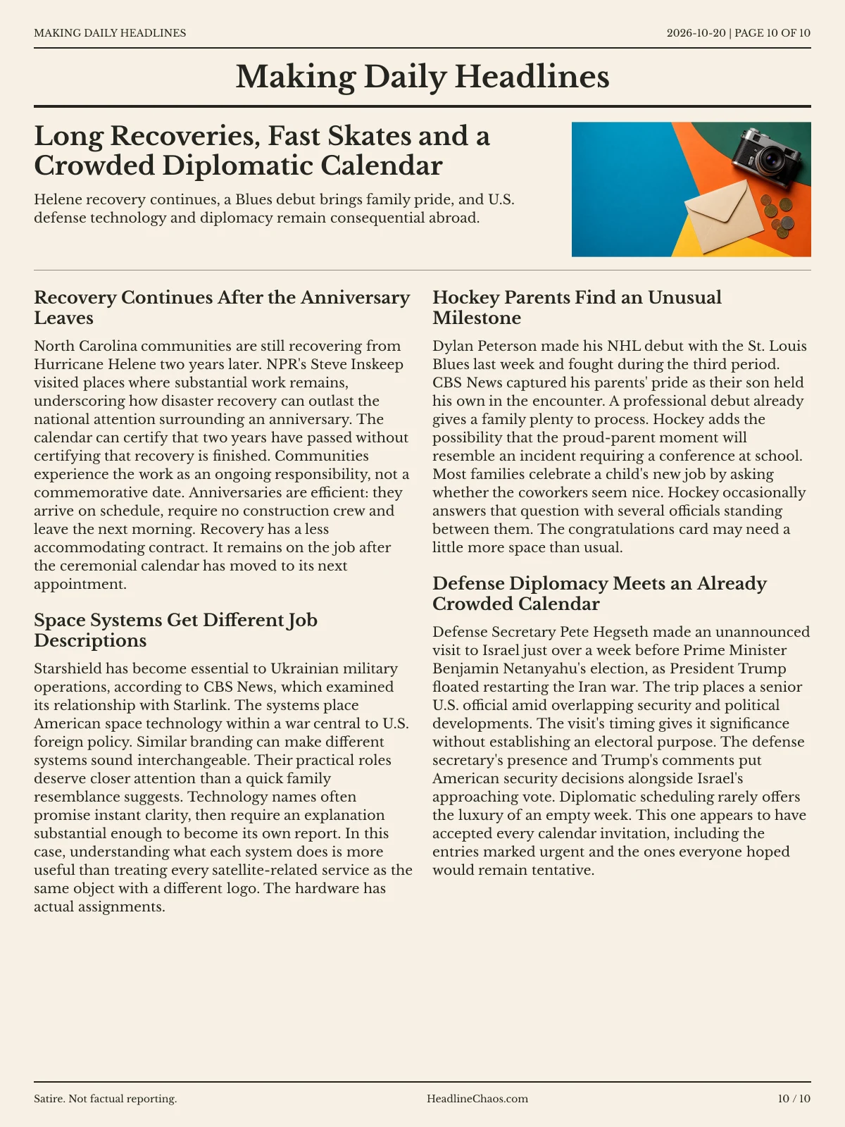 Making Daily Headlines newspaper, page 10: Long Recoveries, Fast Skates and a Crowded Diplomatic Calendar