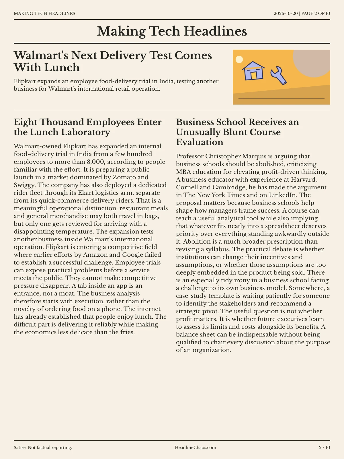 Making Tech Headlines newspaper, page 2: Walmart's Next Delivery Test Comes With Lunch