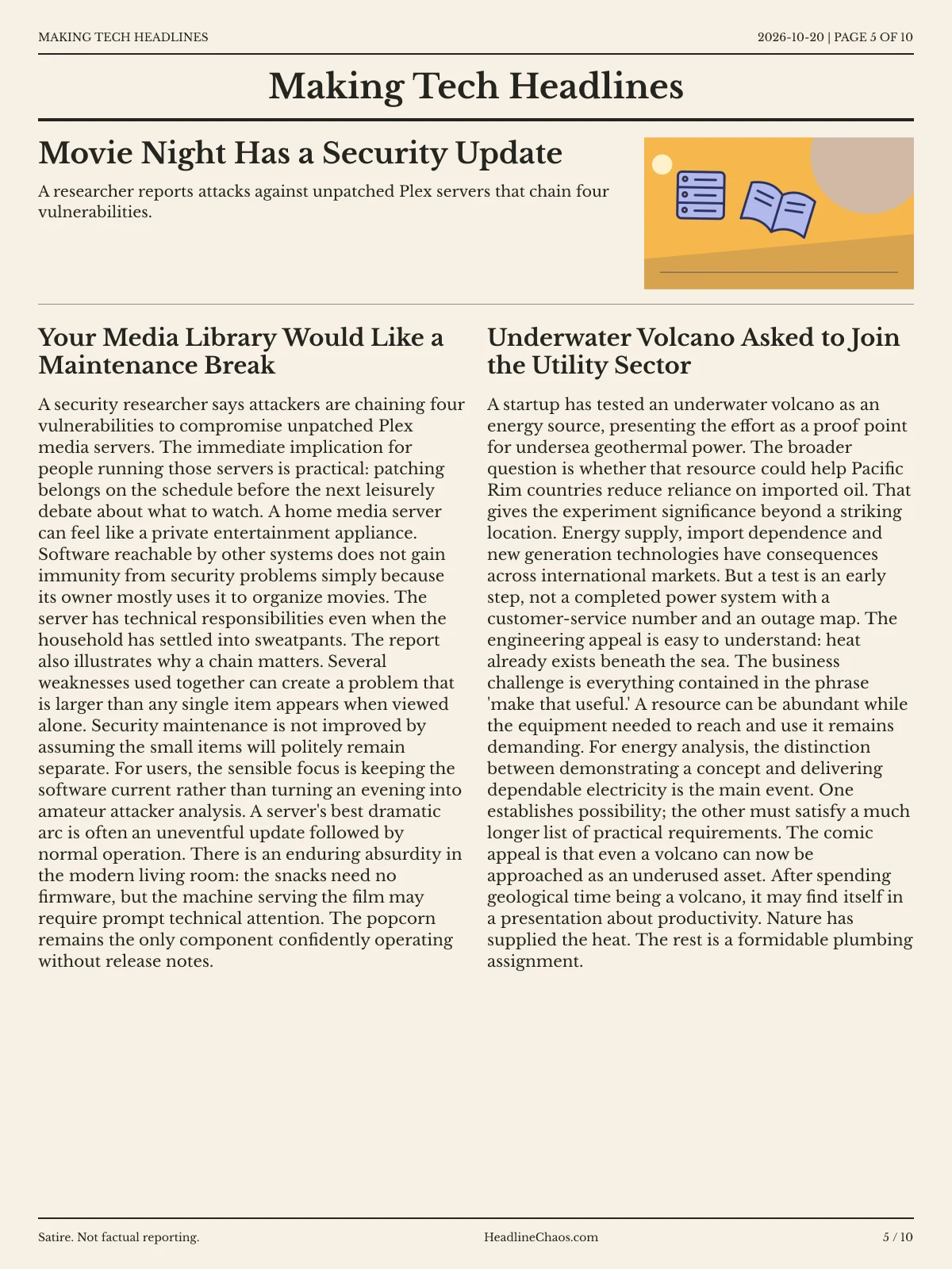 Making Tech Headlines newspaper, page 5: Movie Night Has a Security Update