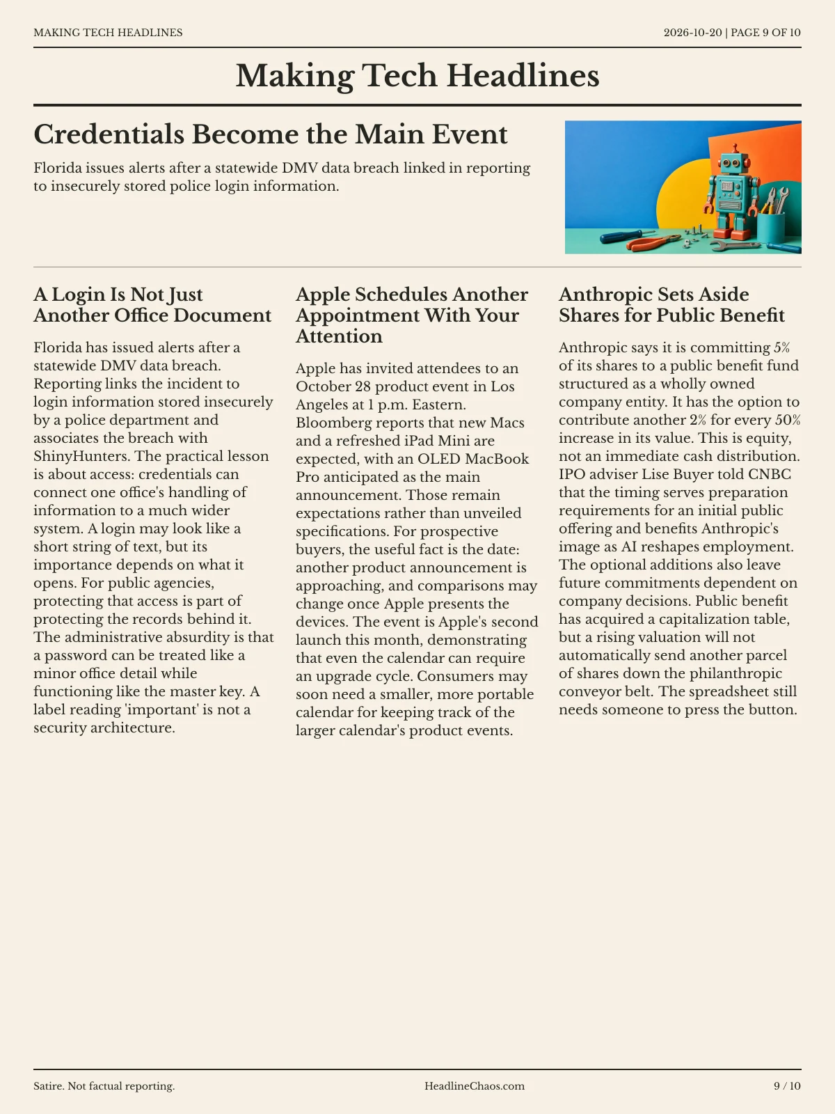 Making Tech Headlines newspaper, page 9: Credentials Become the Main Event