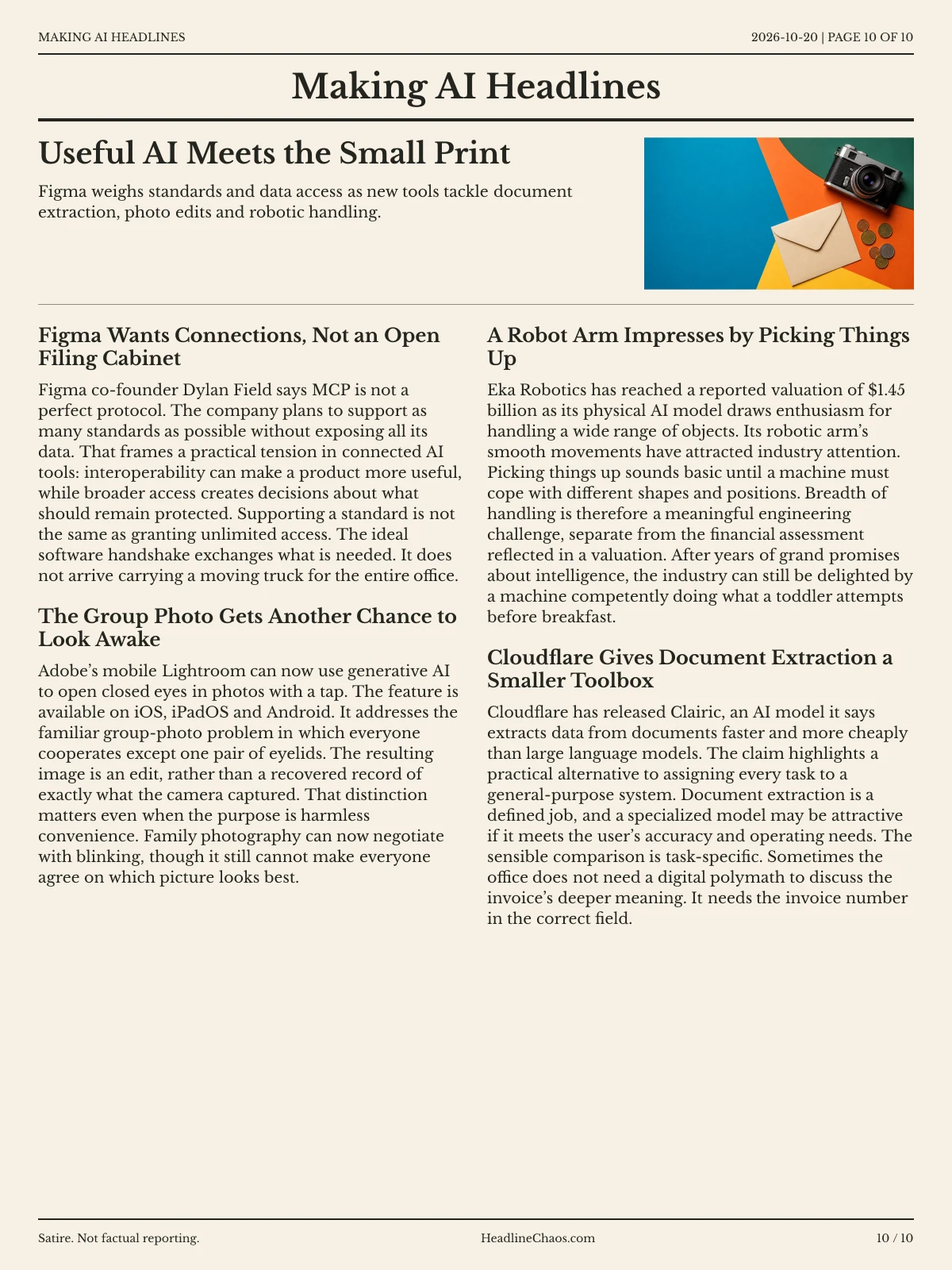 Making AI Headlines newspaper, page 10: Useful AI Meets the Small Print