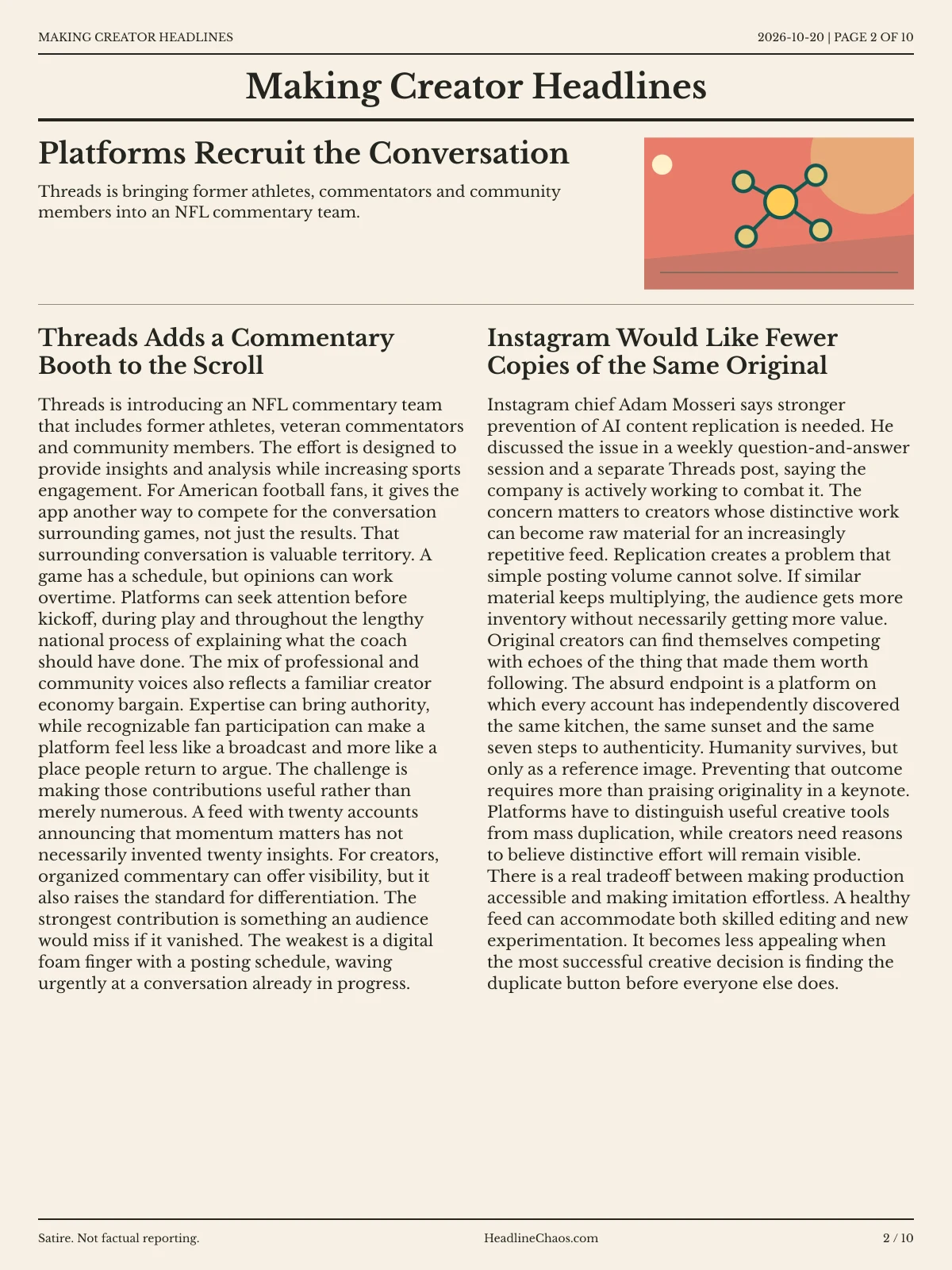Making Creator Headlines newspaper, page 2: Platforms Recruit the Conversation