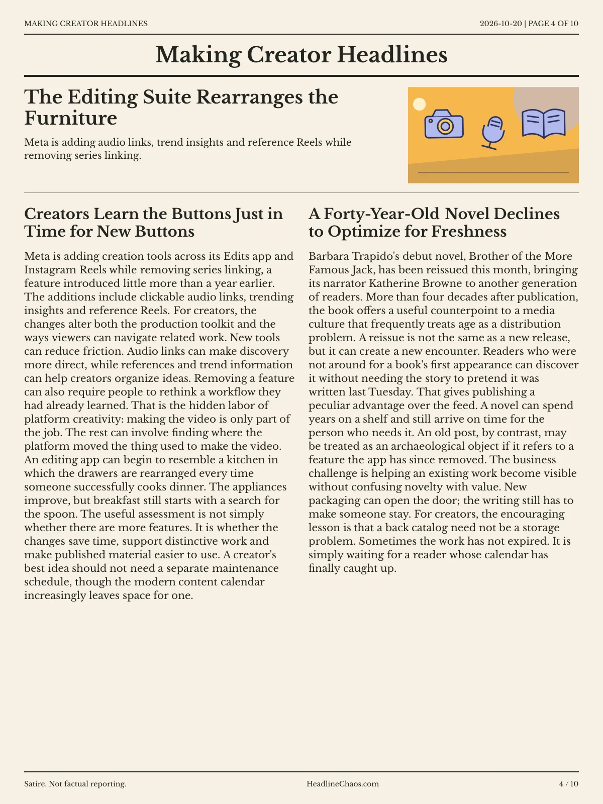 Making Creator Headlines newspaper, page 4: The Editing Suite Rearranges the Furniture