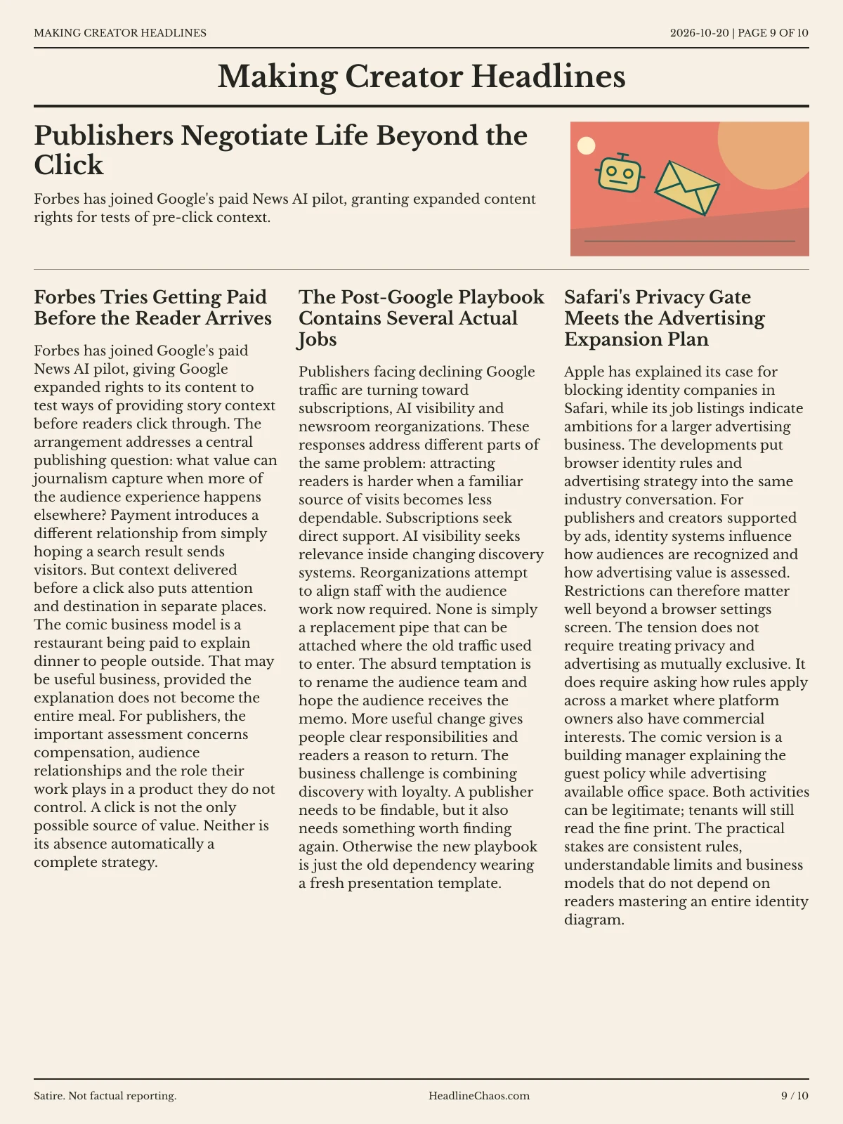 Making Creator Headlines newspaper, page 9: Publishers Negotiate Life Beyond the Click