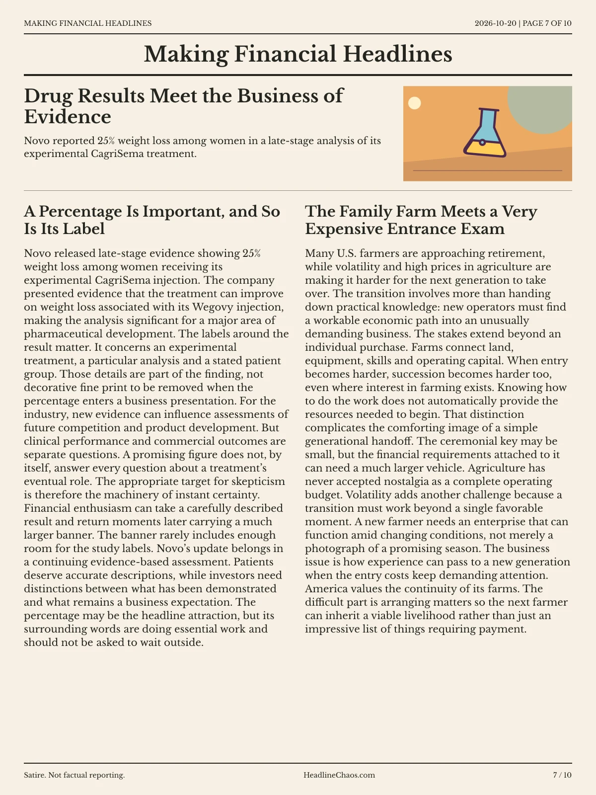 Making Financial Headlines newspaper, page 7: Drug Results Meet the Business of Evidence