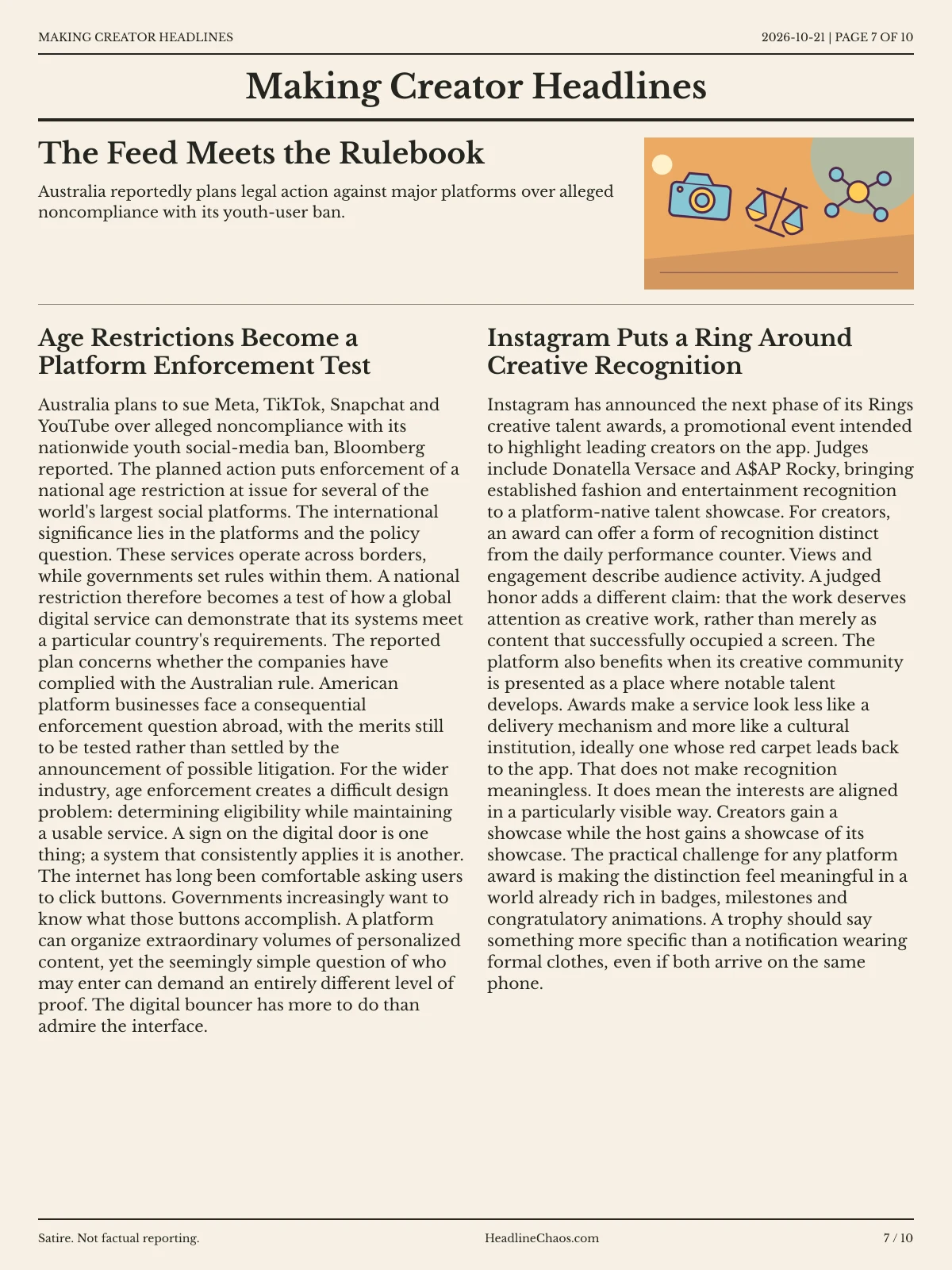 Making Creator Headlines newspaper, page 7: The Feed Meets the Rulebook
