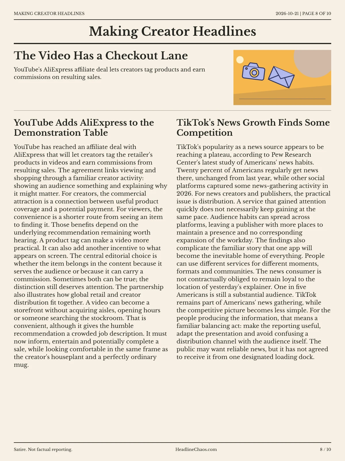 Making Creator Headlines newspaper, page 8: The Video Has a Checkout Lane