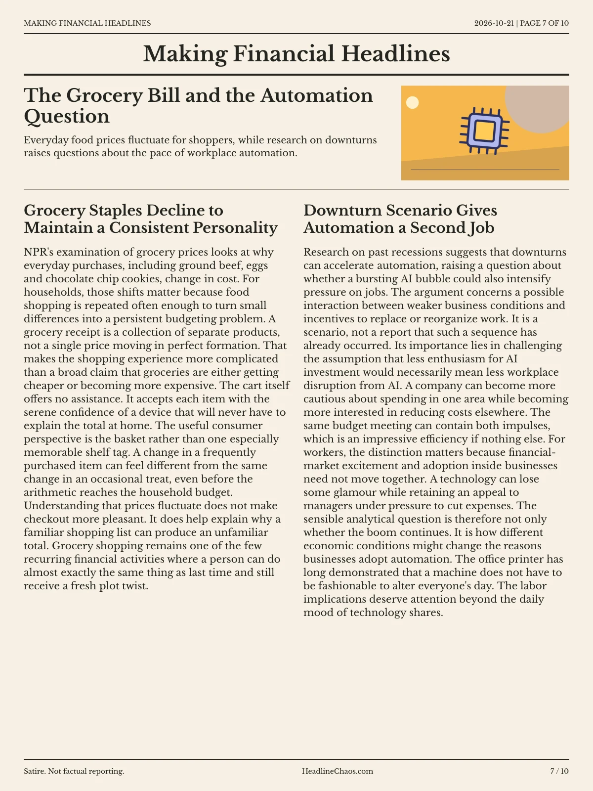 Making Financial Headlines newspaper, page 7: The Grocery Bill and the Automation Question