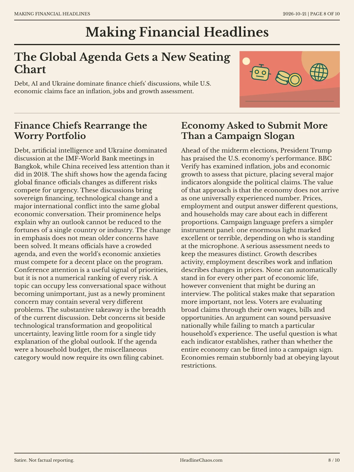 Making Financial Headlines newspaper, page 8: The Global Agenda Gets a New Seating Chart