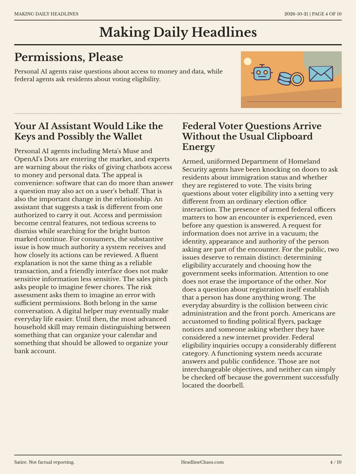 Making Daily Headlines newspaper, page 4: Permissions, Please