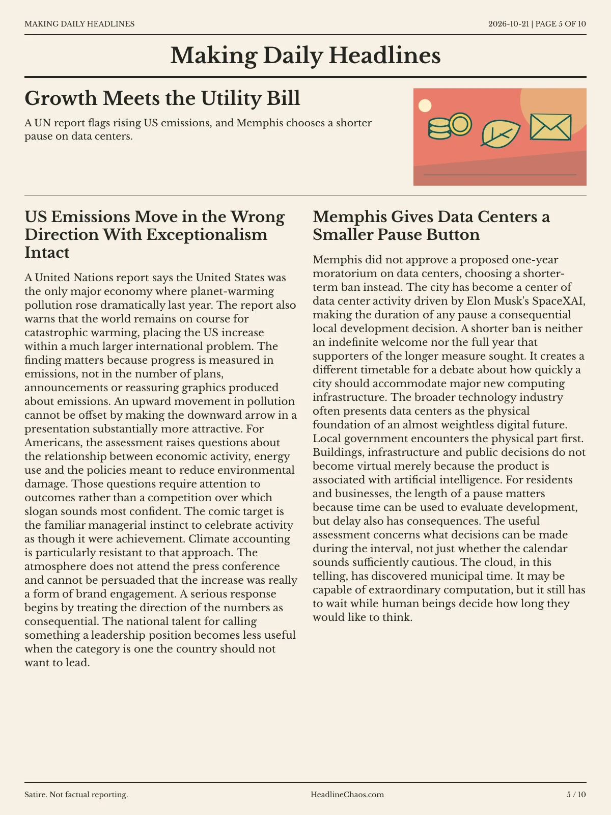 Making Daily Headlines newspaper, page 5: Growth Meets the Utility Bill