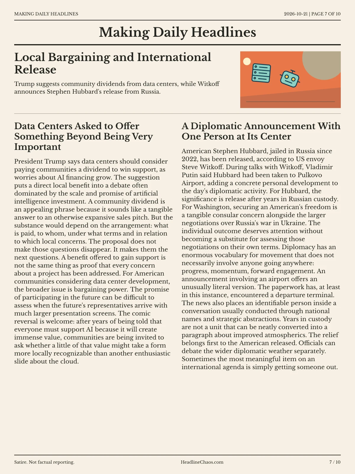 Making Daily Headlines newspaper, page 7: Local Bargaining and International Release