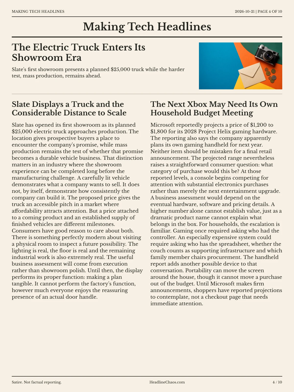 Making Tech Headlines newspaper, page 4: The Electric Truck Enters Its Showroom Era