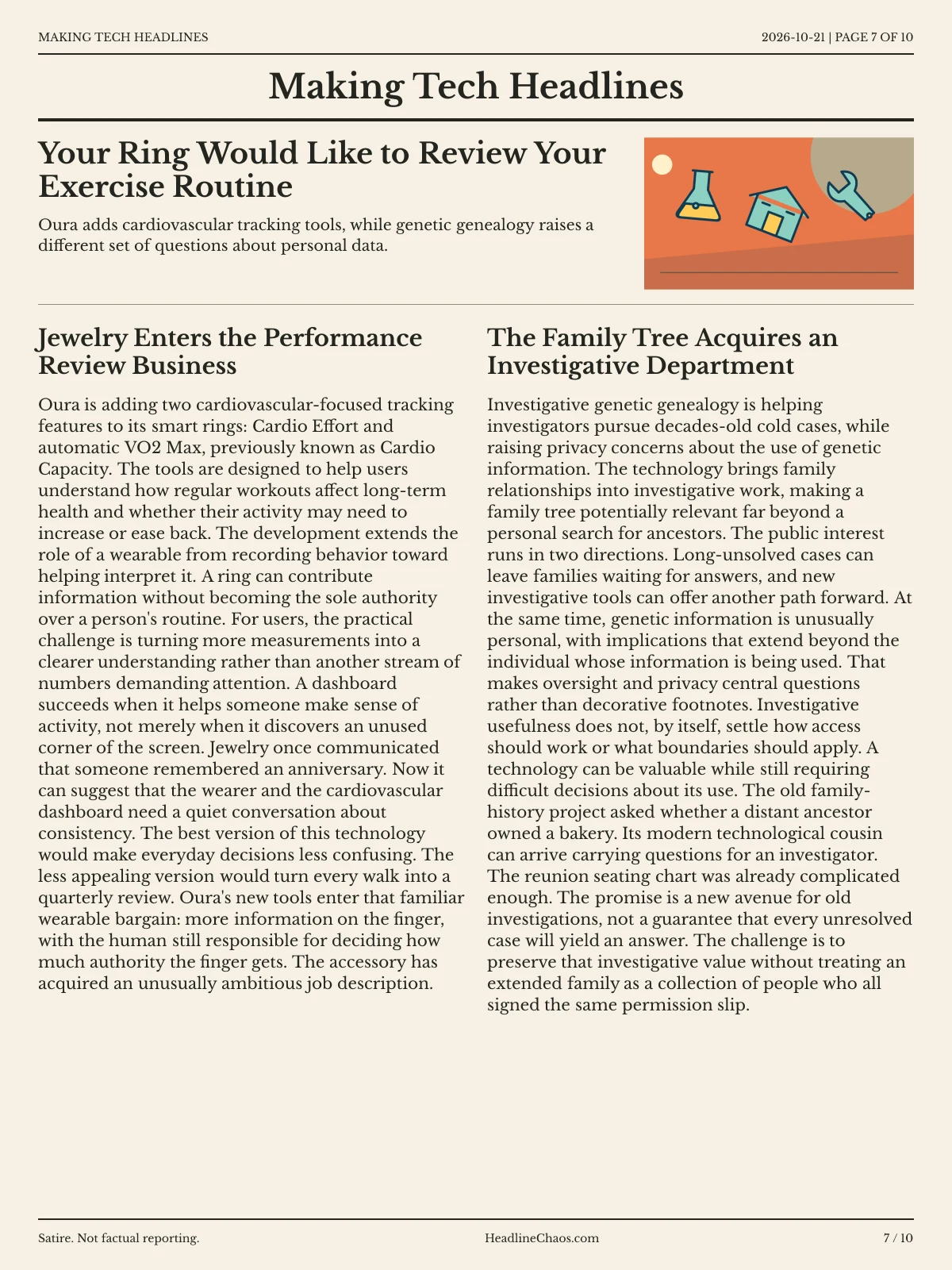 Making Tech Headlines newspaper, page 7: Your Ring Would Like to Review Your Exercise Routine