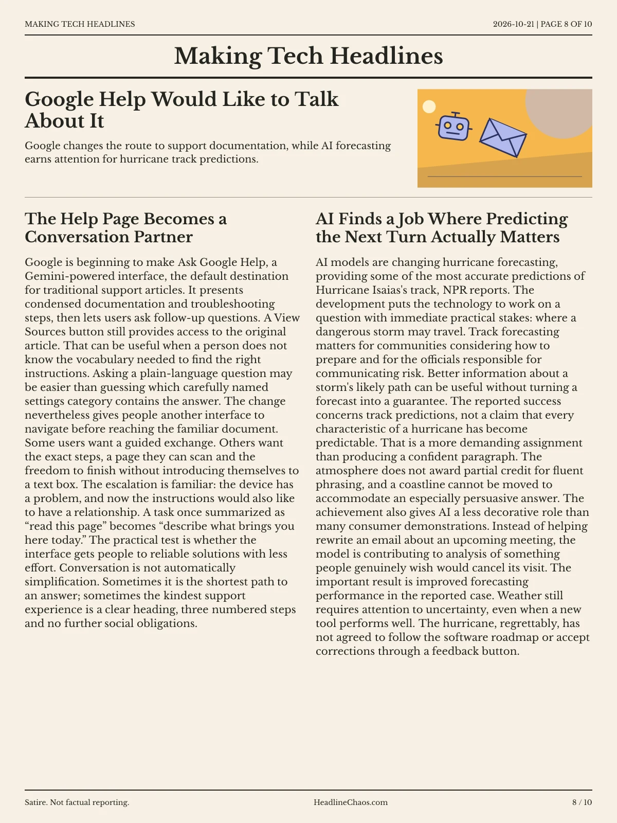 Making Tech Headlines newspaper, page 8: Google Help Would Like to Talk About It