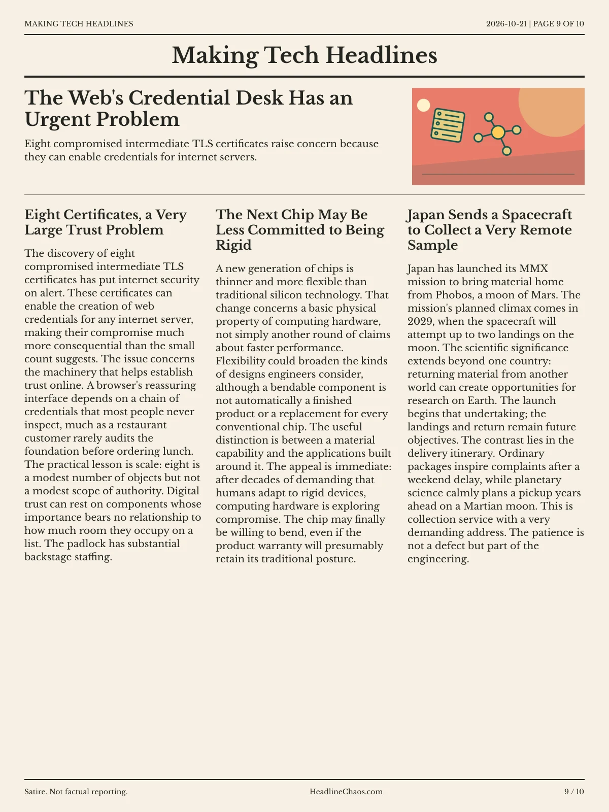 Making Tech Headlines newspaper, page 9: The Web's Credential Desk Has an Urgent Problem